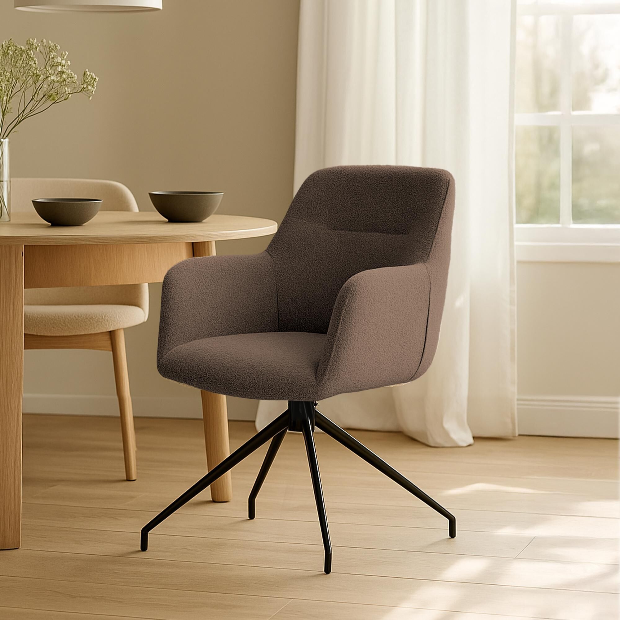 Esszimmerstuhl Merlinda Stoff Teddy, braun