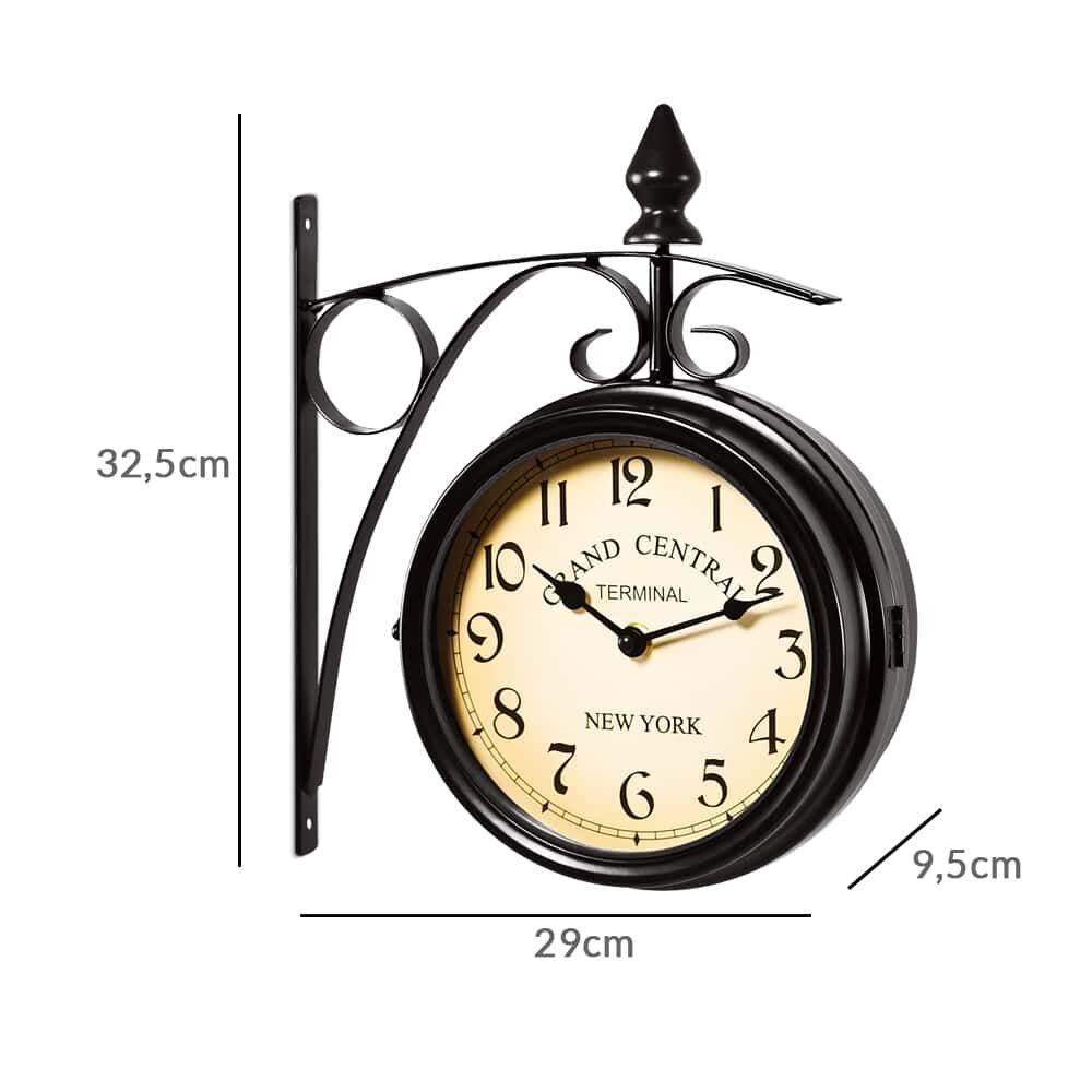 Retrolook Bahnhofsuhr Schwarz zweiseitig
