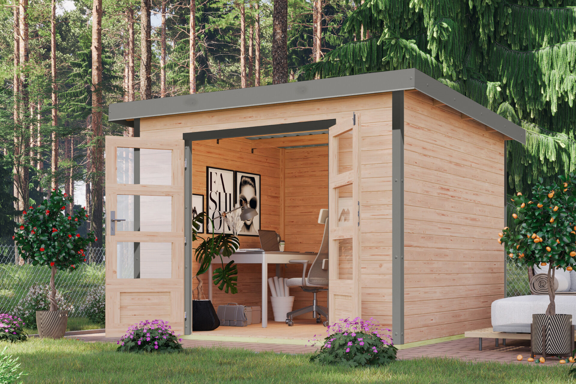 Karibu Pultdach Holz & Metall Gartenhaus Pluto 6