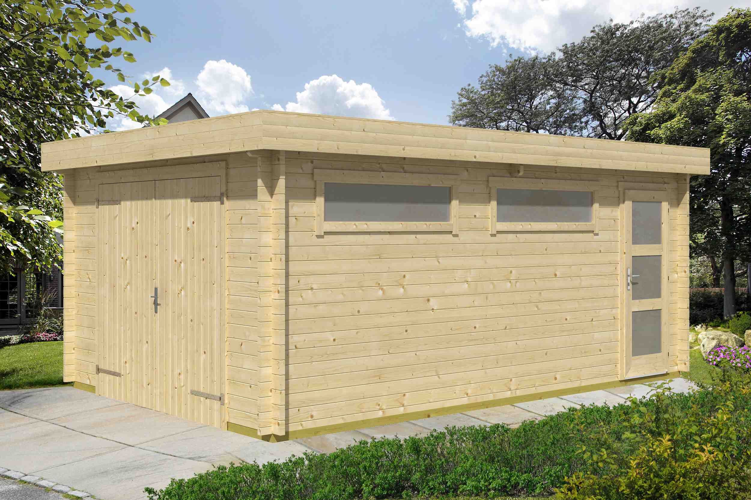 Flachdach Holzgarage Lasita Maja Canberra 44 mit Tor