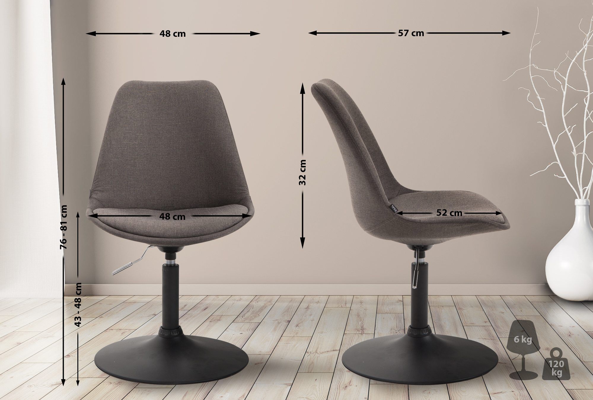 Stuhl Maverick B Stoff, dunkelgrau