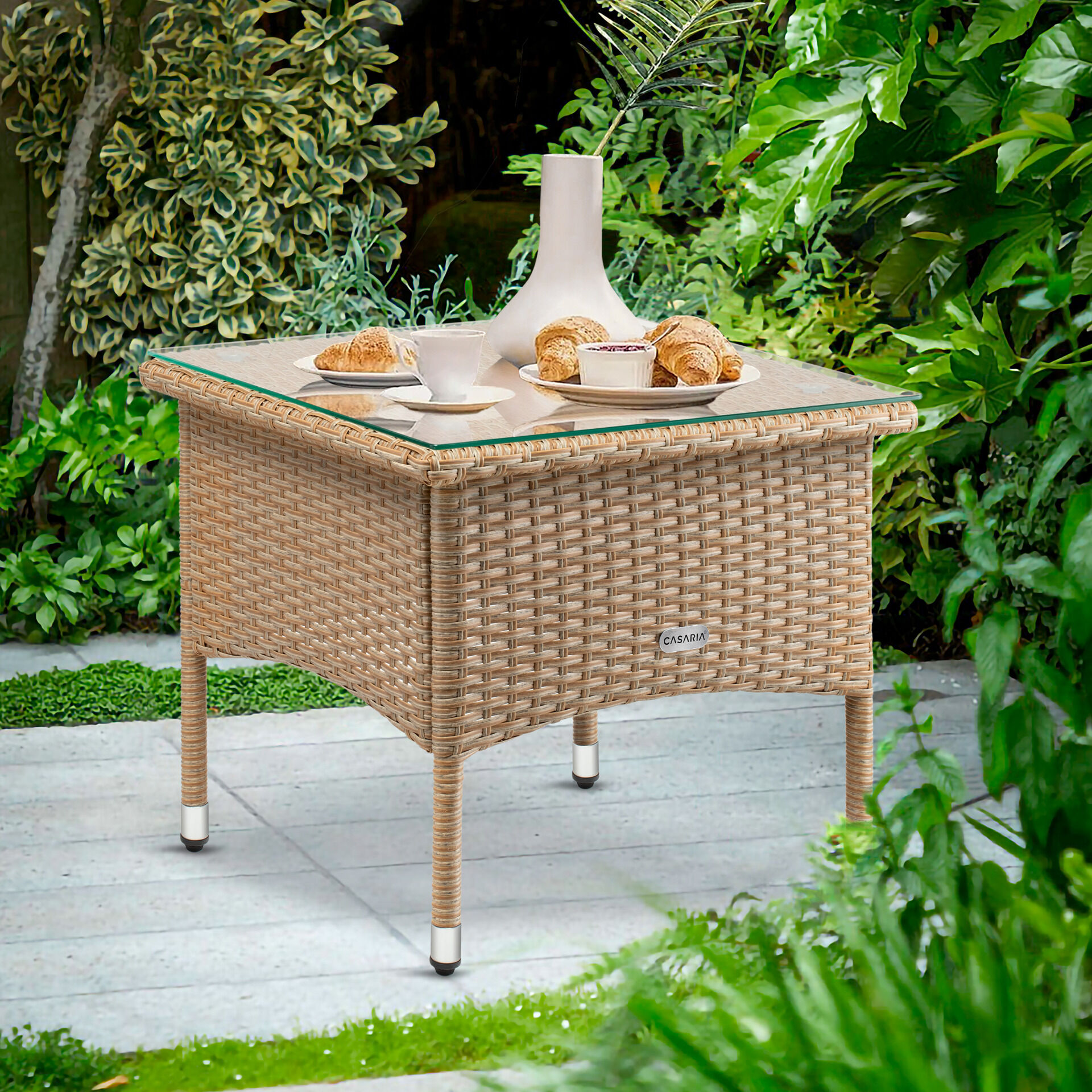 Polyrattan Beistelltisch Grau-Beige 50x50x45cm
