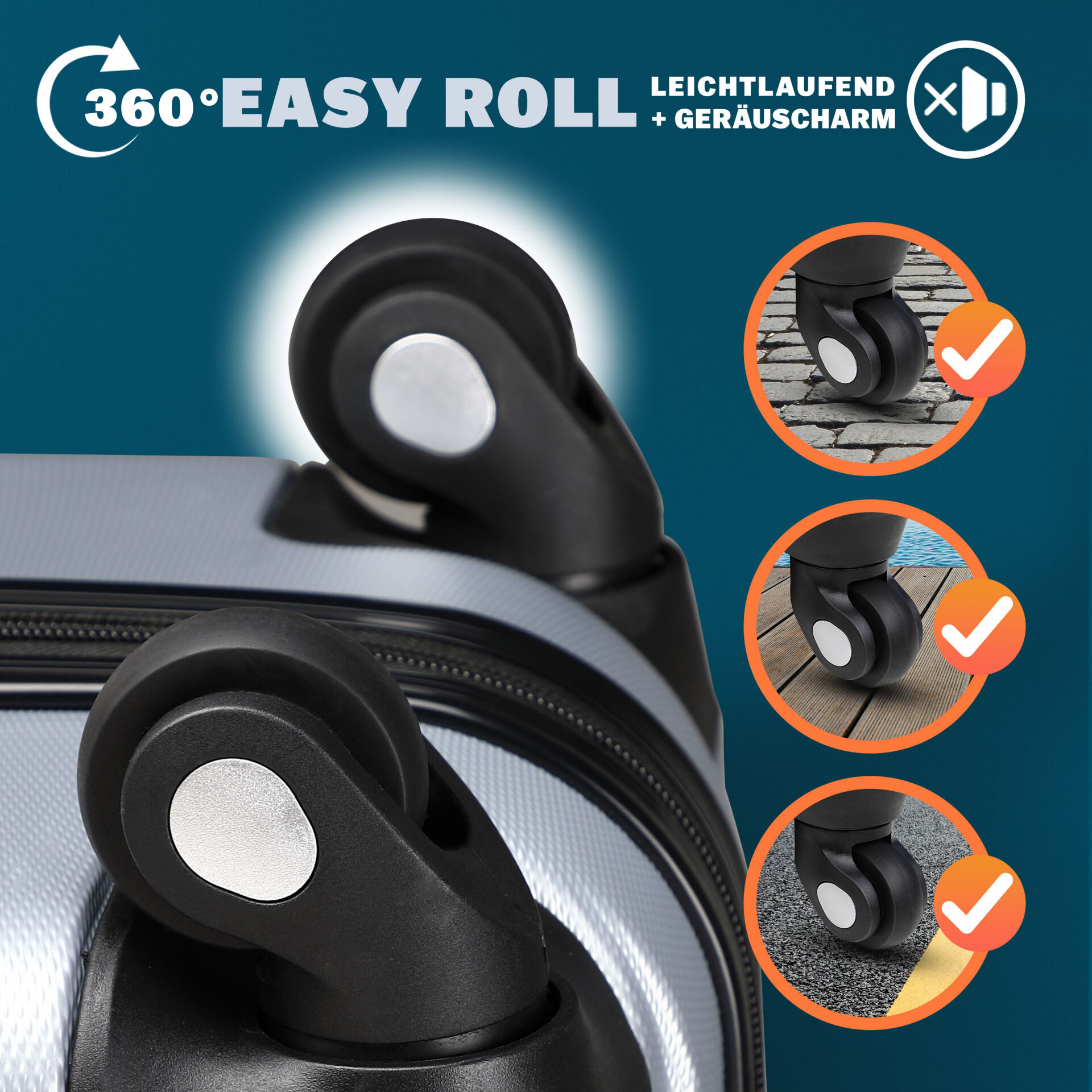 Hartschalenkoffer Rollen 360º Handgepäck Silber ABS