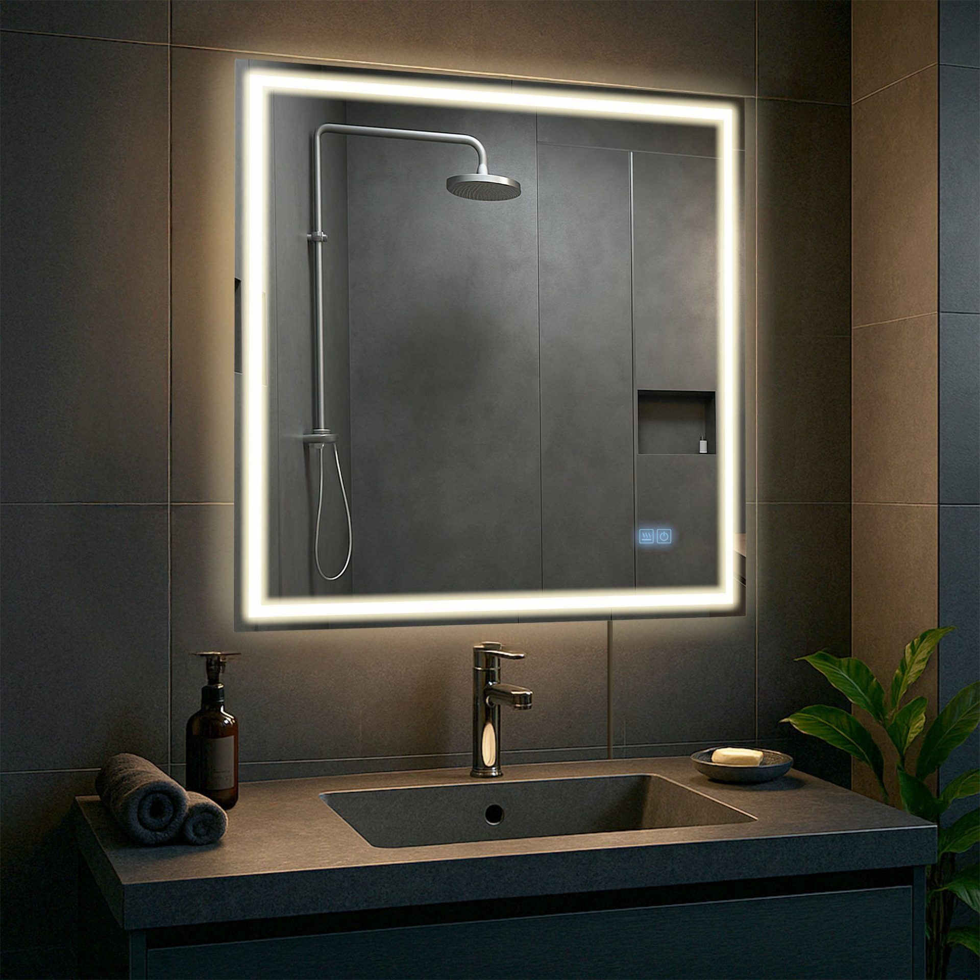 Badspiegel Jaffrey 80x80 mit Bluetooth, klarglas