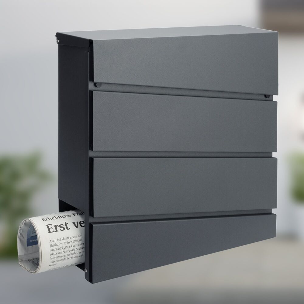 Briefkasten mit Zeitungsrohr Anthrazit Stahl