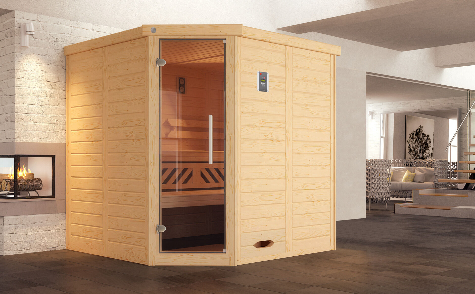 weka Design-Sauna KEMI Eck 2, ohne Ofen, ohne Beleuchtung