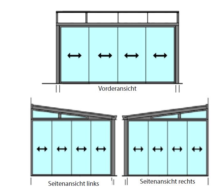 Gartenzimmer mit Glasschiebewänden und Glas Dacheindeckung, 300, 250, grau