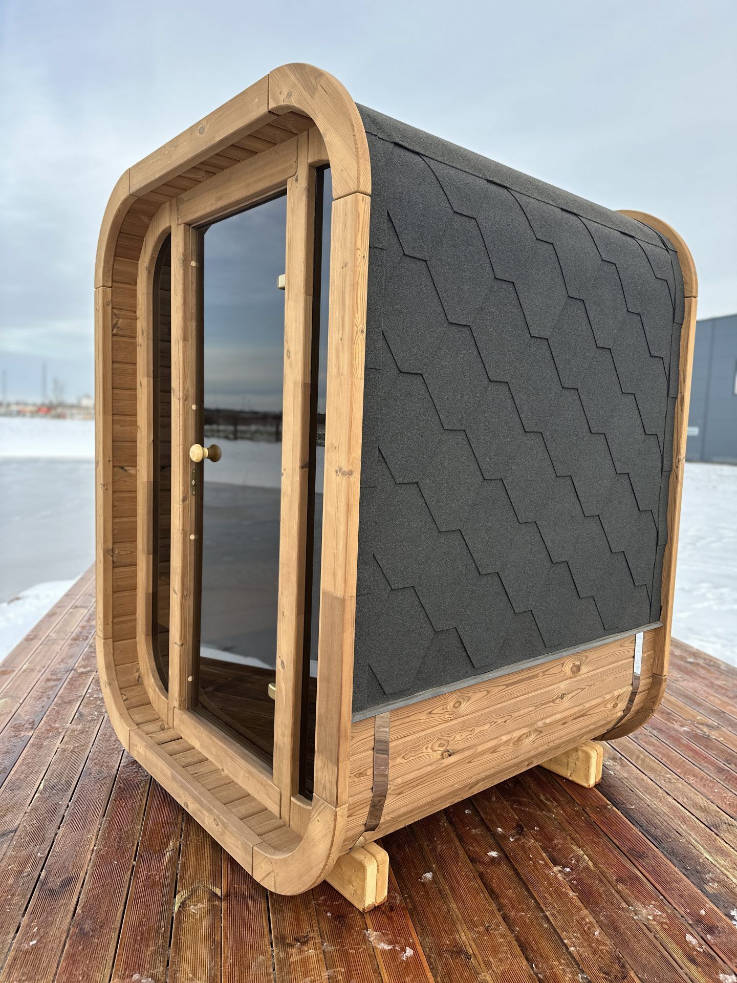 Finn Art Fasssauna Premium Mini Quadro Thermoholz montiert, Schwarz