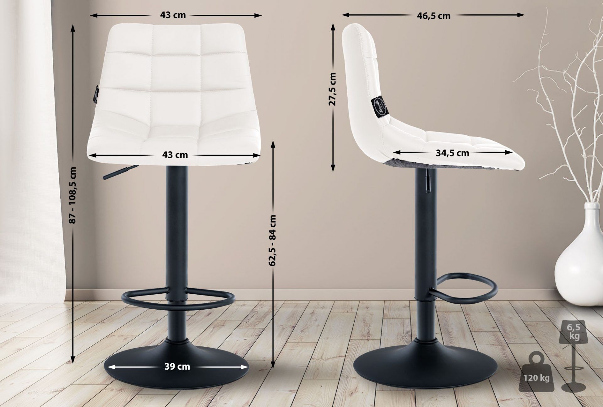 2er Set Barhocker Jerry Kunstleder schwarz, weiß