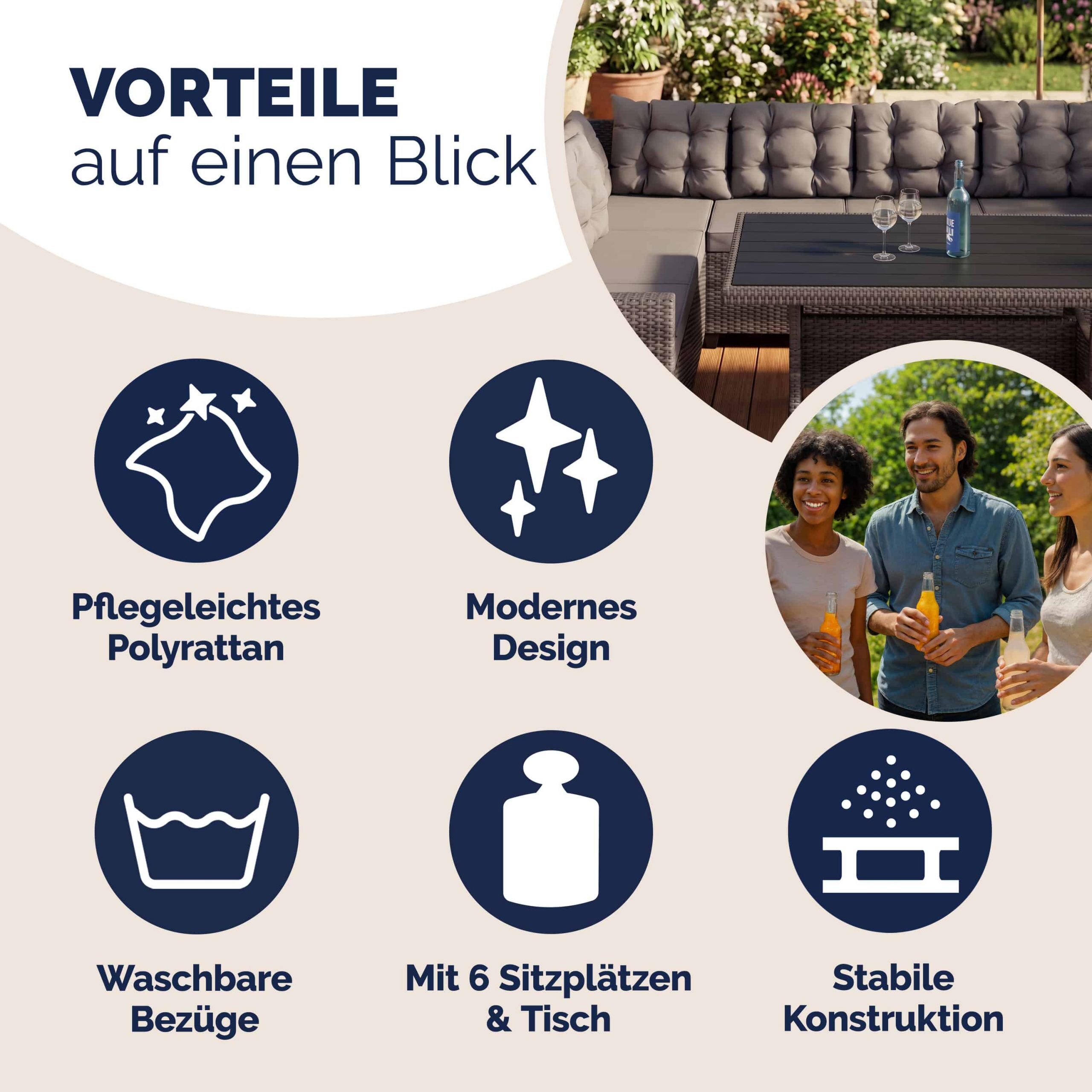 Polyrattan Ecklounge Lissabon Grau/Anthrazit inkl Kissen
