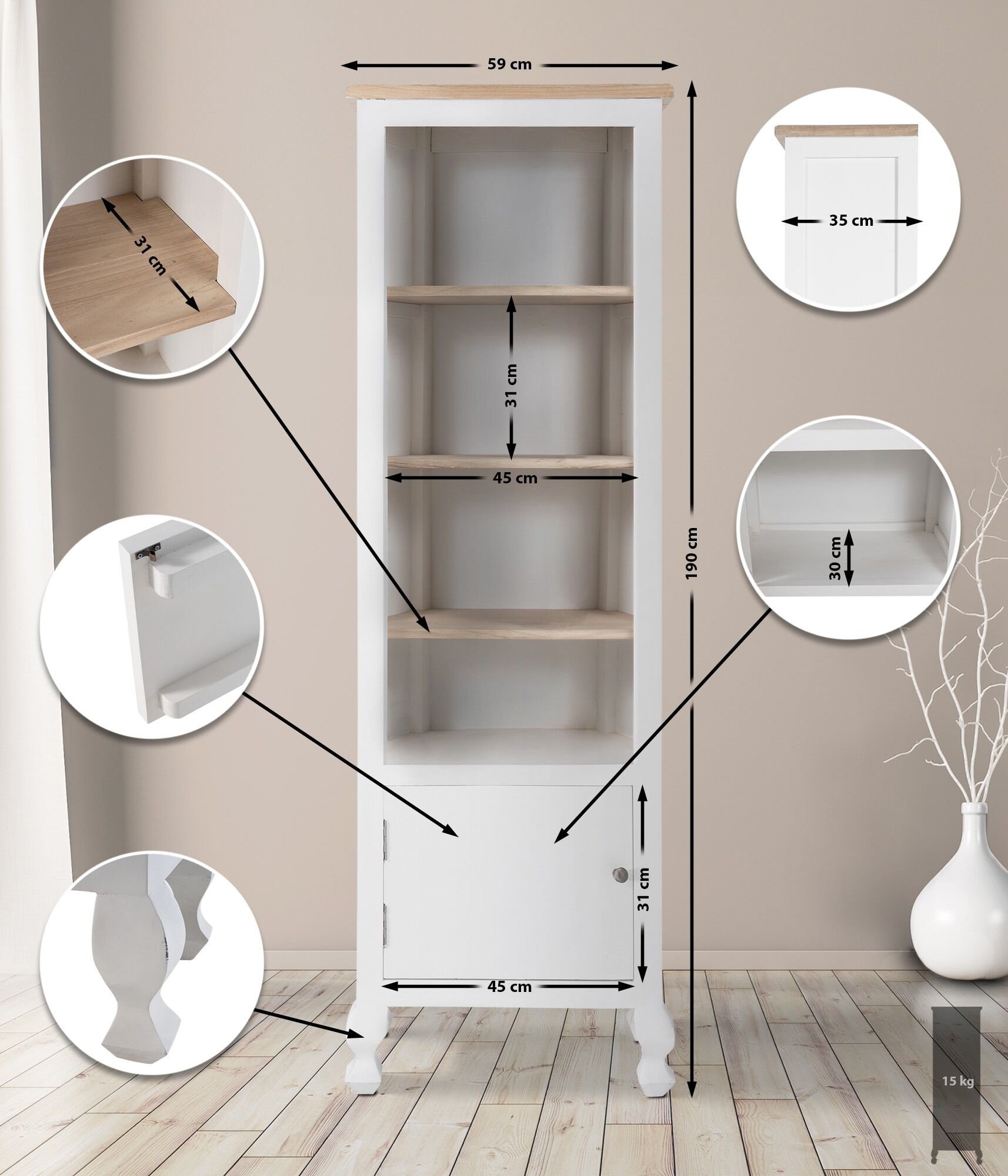 Bücherregal Dorma, natura/weiß