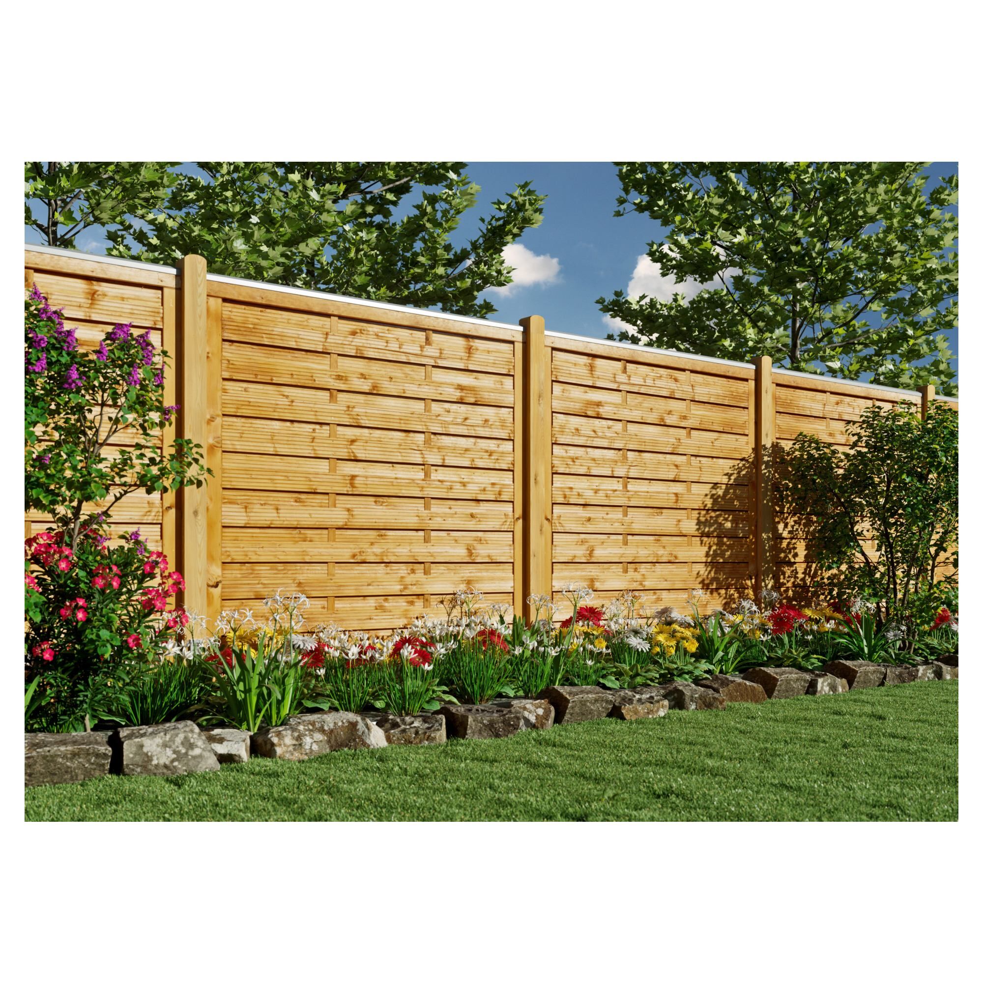 SUNLINE-Serie Dichtzaun stabil, 180 x 180 cm, pinienfarbig getaucht, Rahmen 45/90 mm, Lamelle 8/95 mm glatt