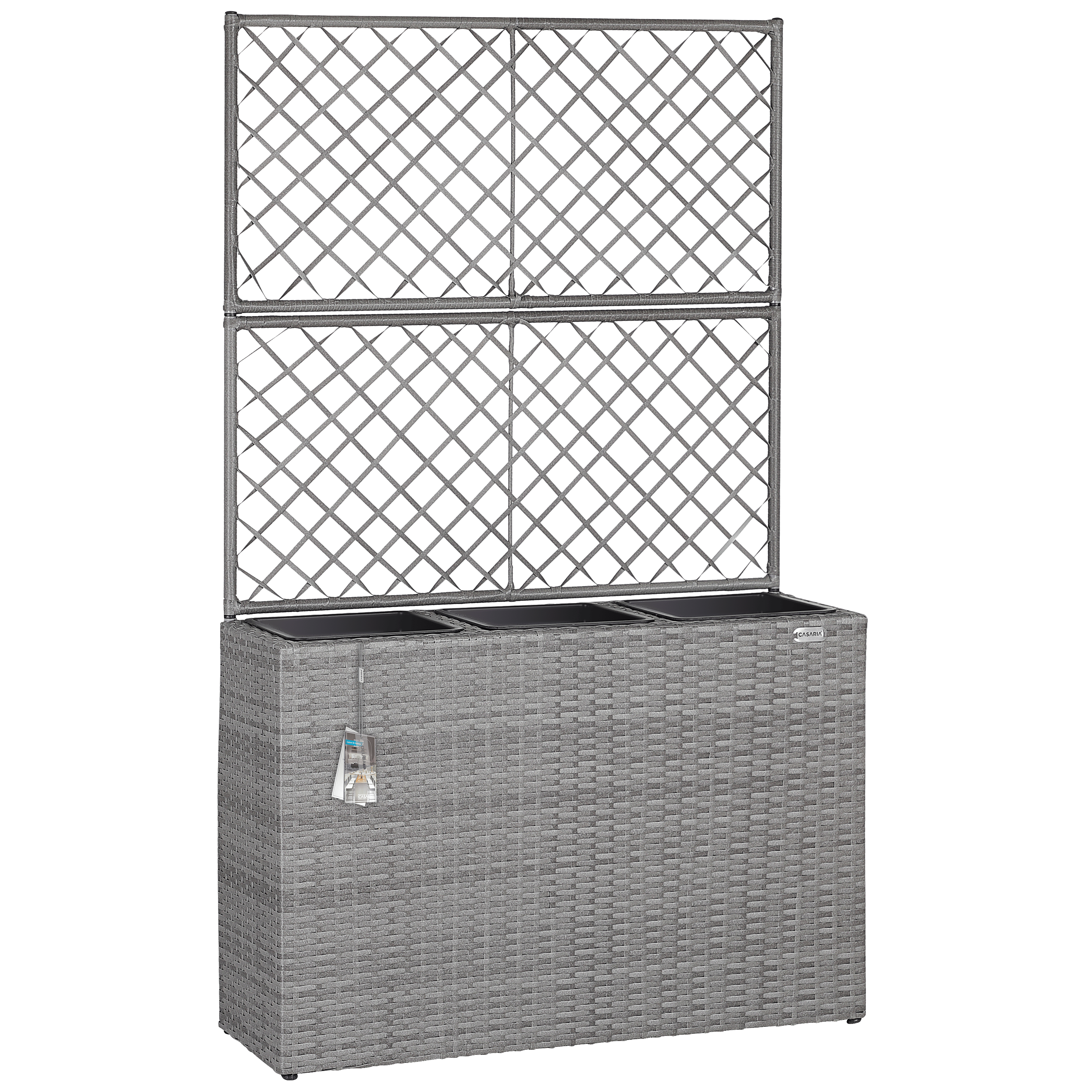 Polyrattan Blumenkasten mit Rankgitter Grau