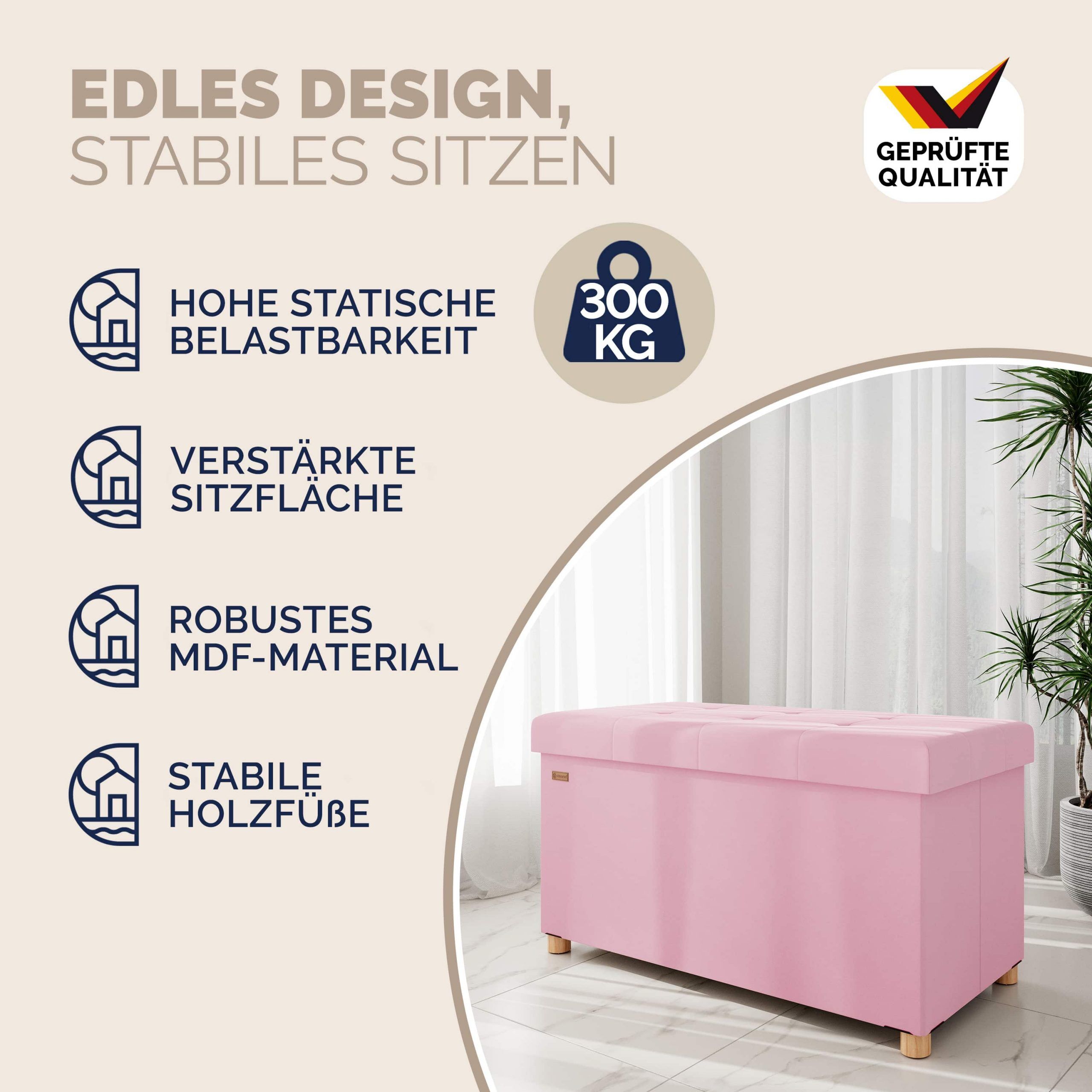 Sitzbank Rosa Samt 76x38x42cm mit Stauraum faltbar