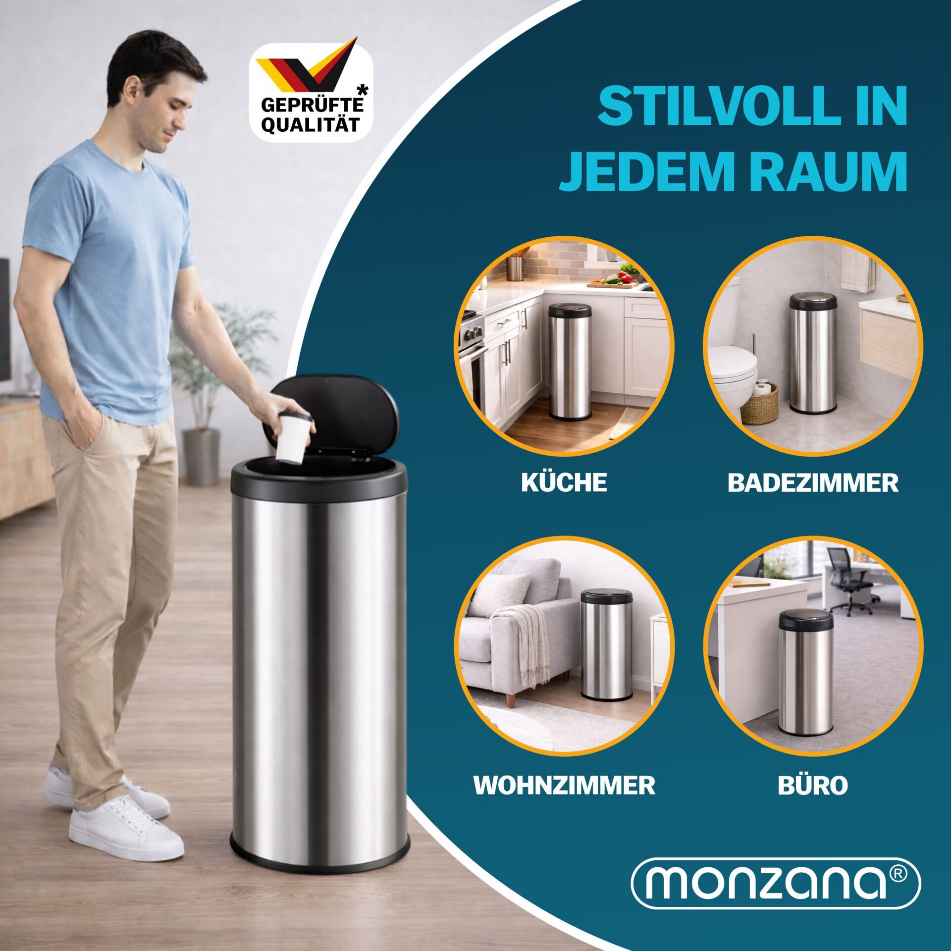 Sensor Mülleimer Silber Edelstahl 30L