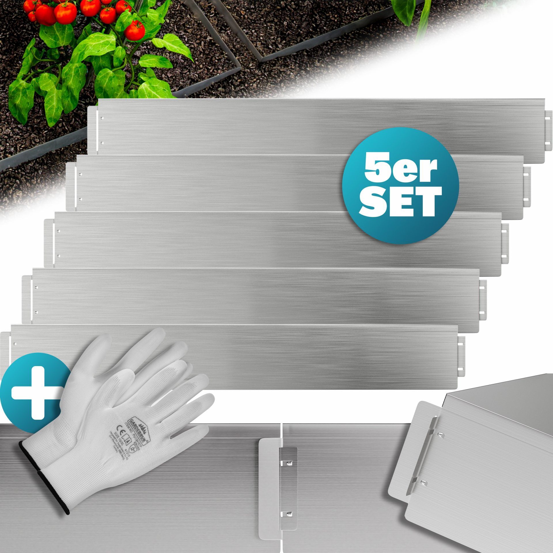 Beeteinfassung 5er-Set Silber Metall 5mx14cm