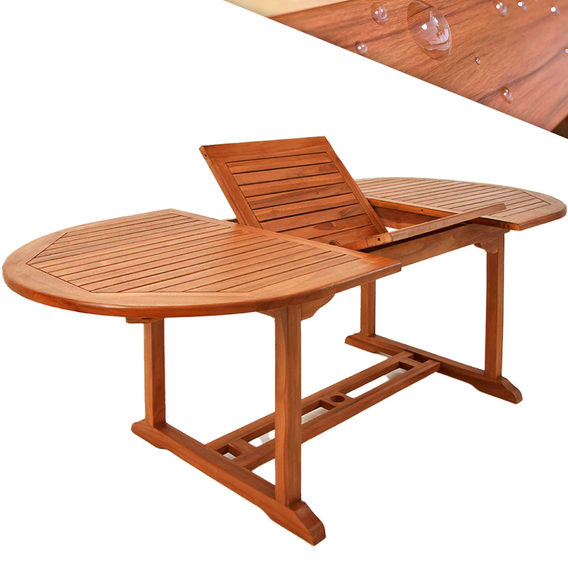Gartentisch ausziehbar 150‑200cm Eukalyptusholz wetterfest Schirmhalter