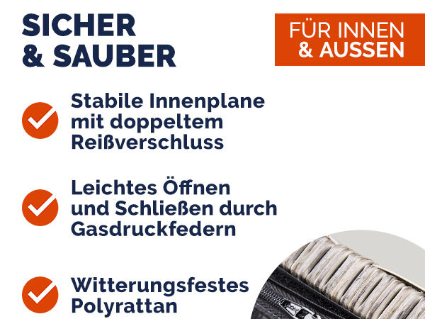 Gartenbox Polyrattan Schwarz 117x53x60cm mit Griffen + Rollen