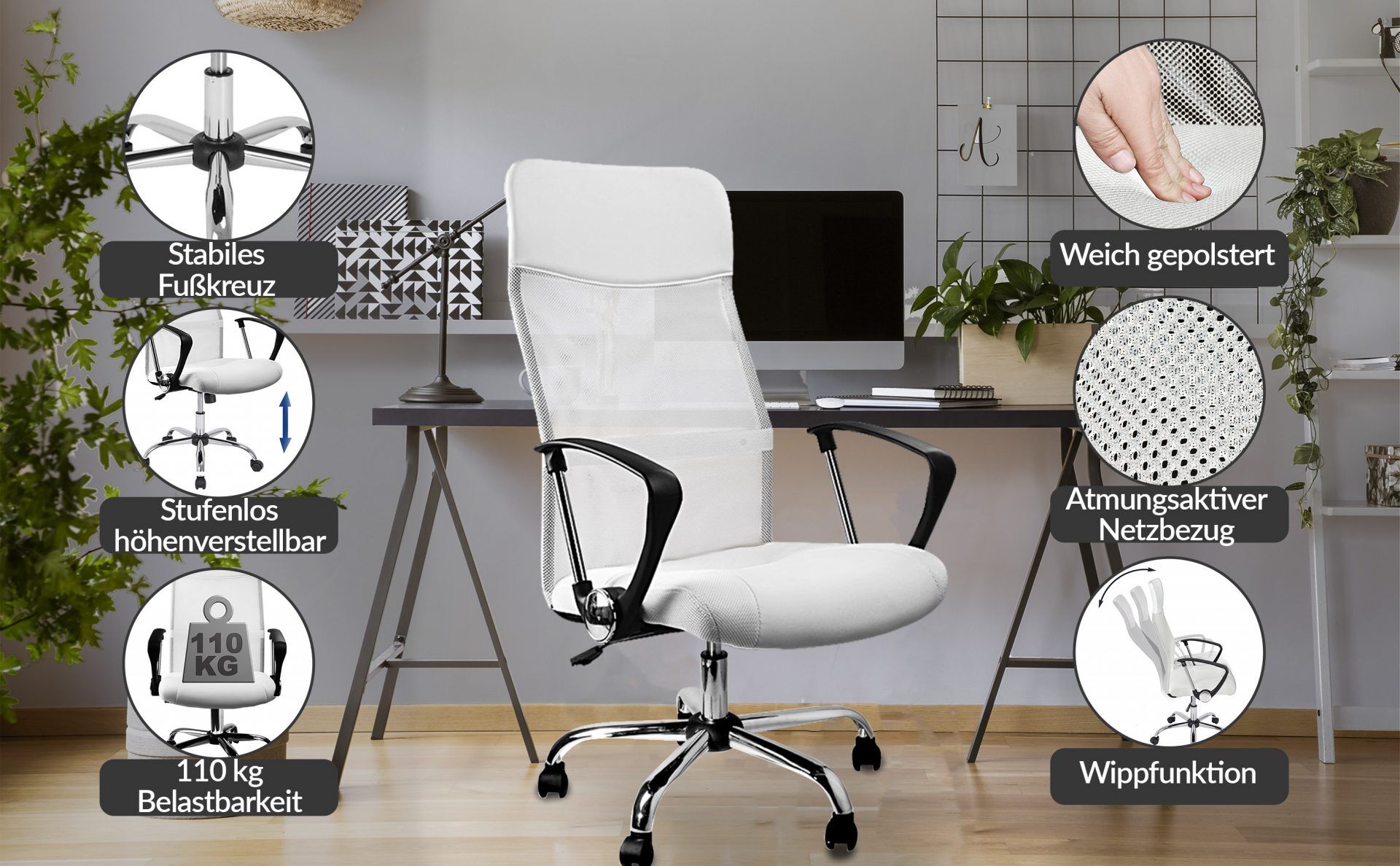 Bürostuhl Deluxe Weiß mit Netz