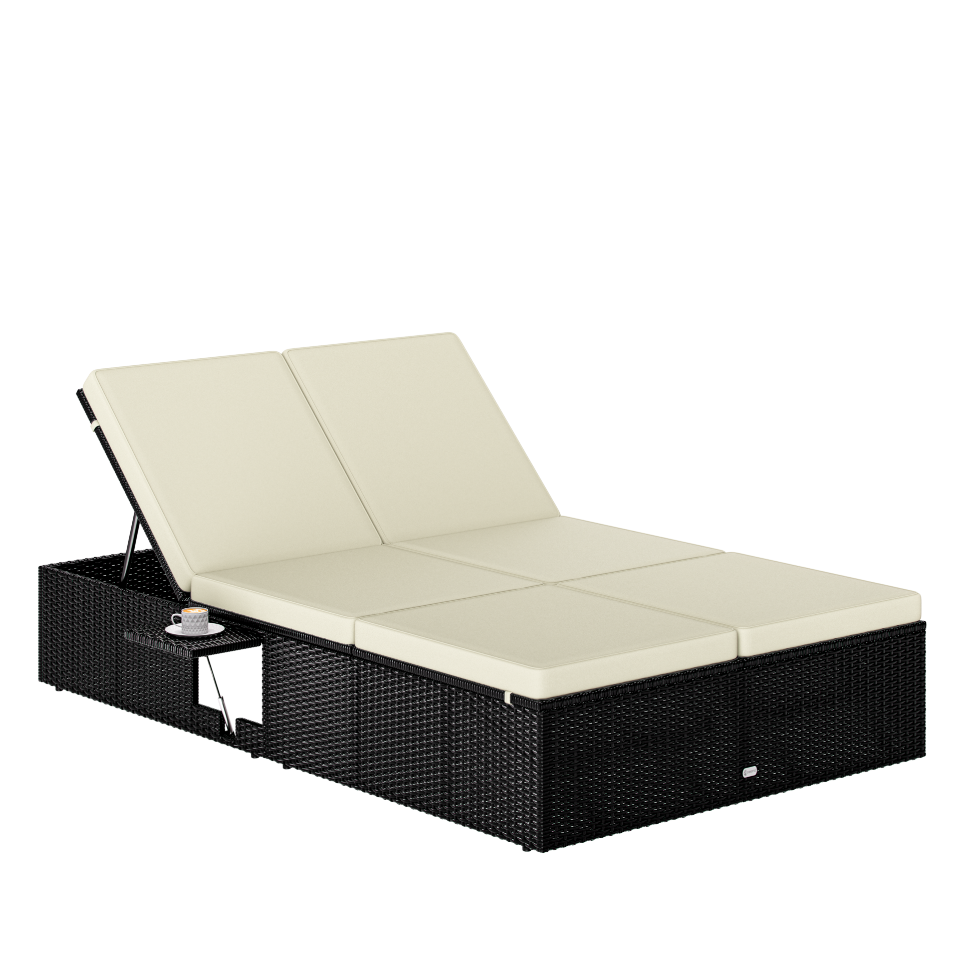 Polyrattan Gartenliege Schwarz/Creme 200x115x33cm