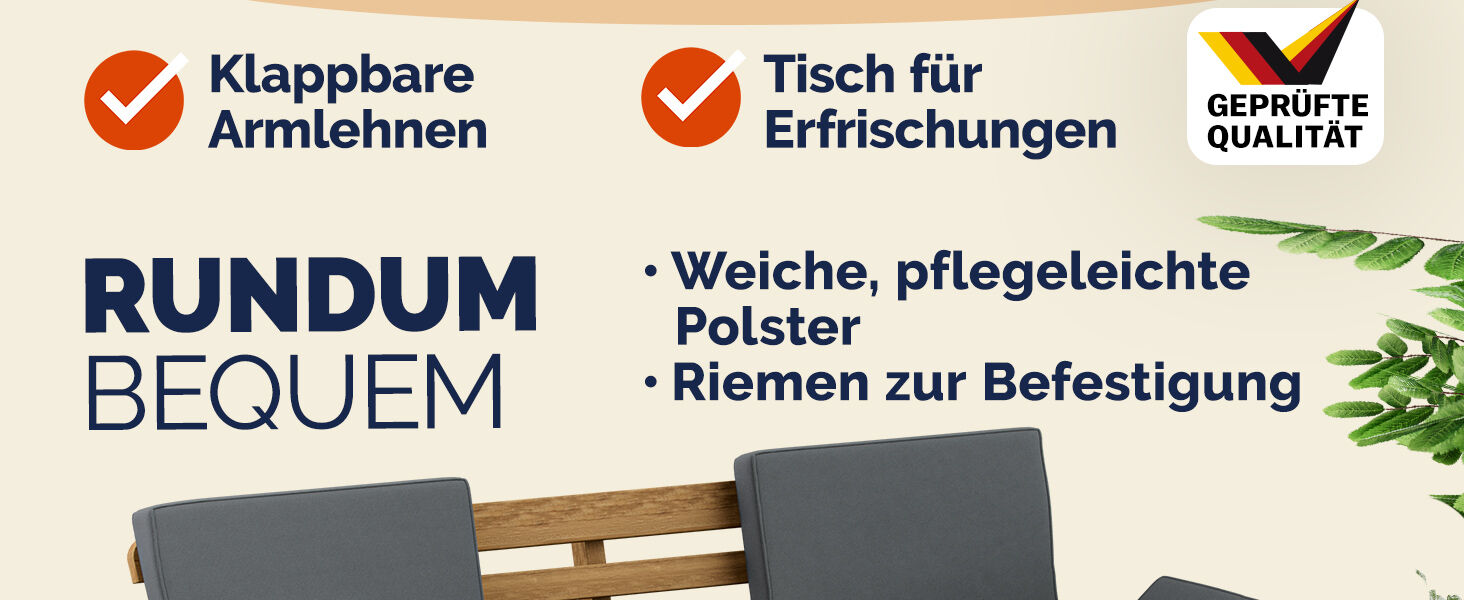Gartenbank 2in1 wandelbar mit Tisch Kissen aus Akazienholz