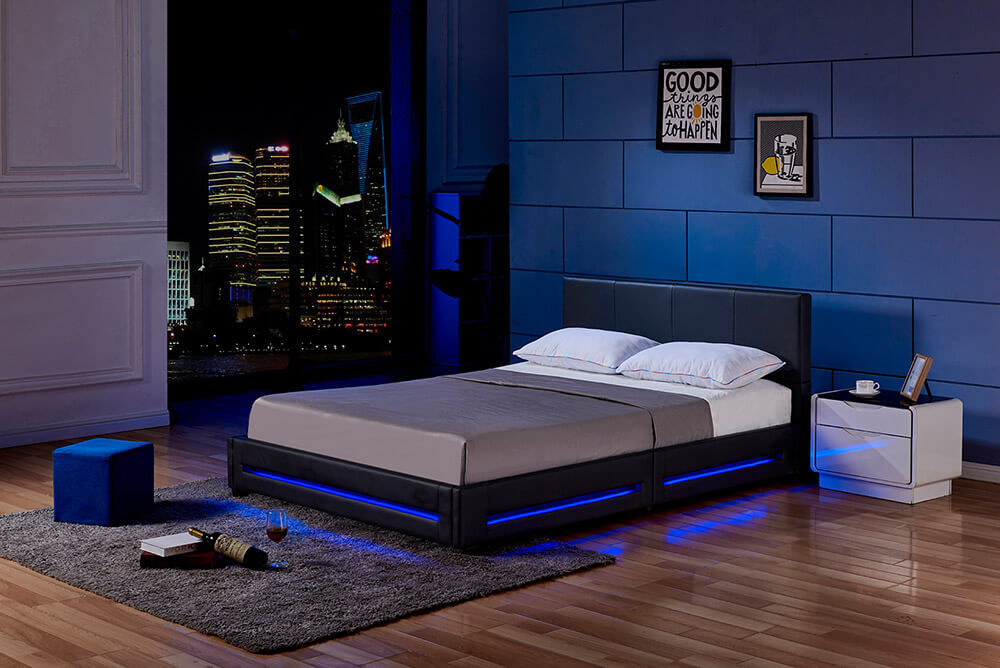 LED Bett ASTEROID mit Matratze - 140 x 200 cm Schwarz