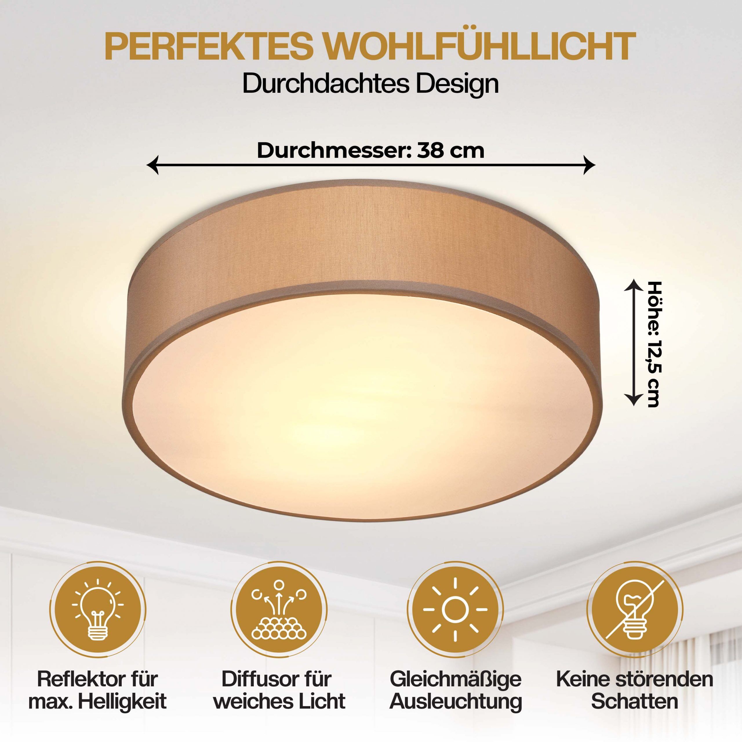 Deckenlampe Taupe Stoff Ø38cm