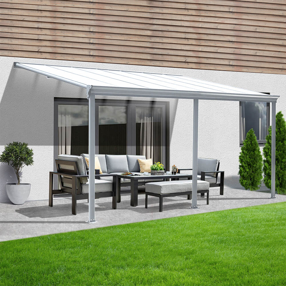 Terrassenüberdachung 557 / 564 x 303 / 300 x 278 / 226 cm Weiß