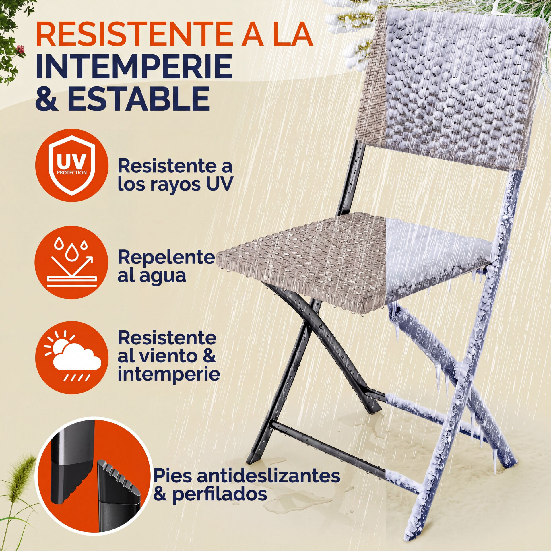 Polyrattan Klappstuhl Rom 2er-Set Creme