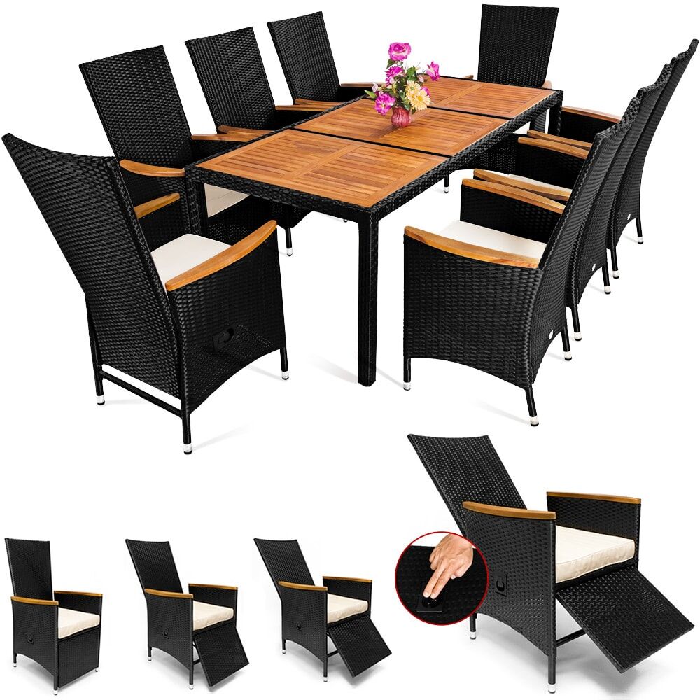 Polyrattan Garten-Sitzgruppe Rio 9-tlg Schwarz verstellbar