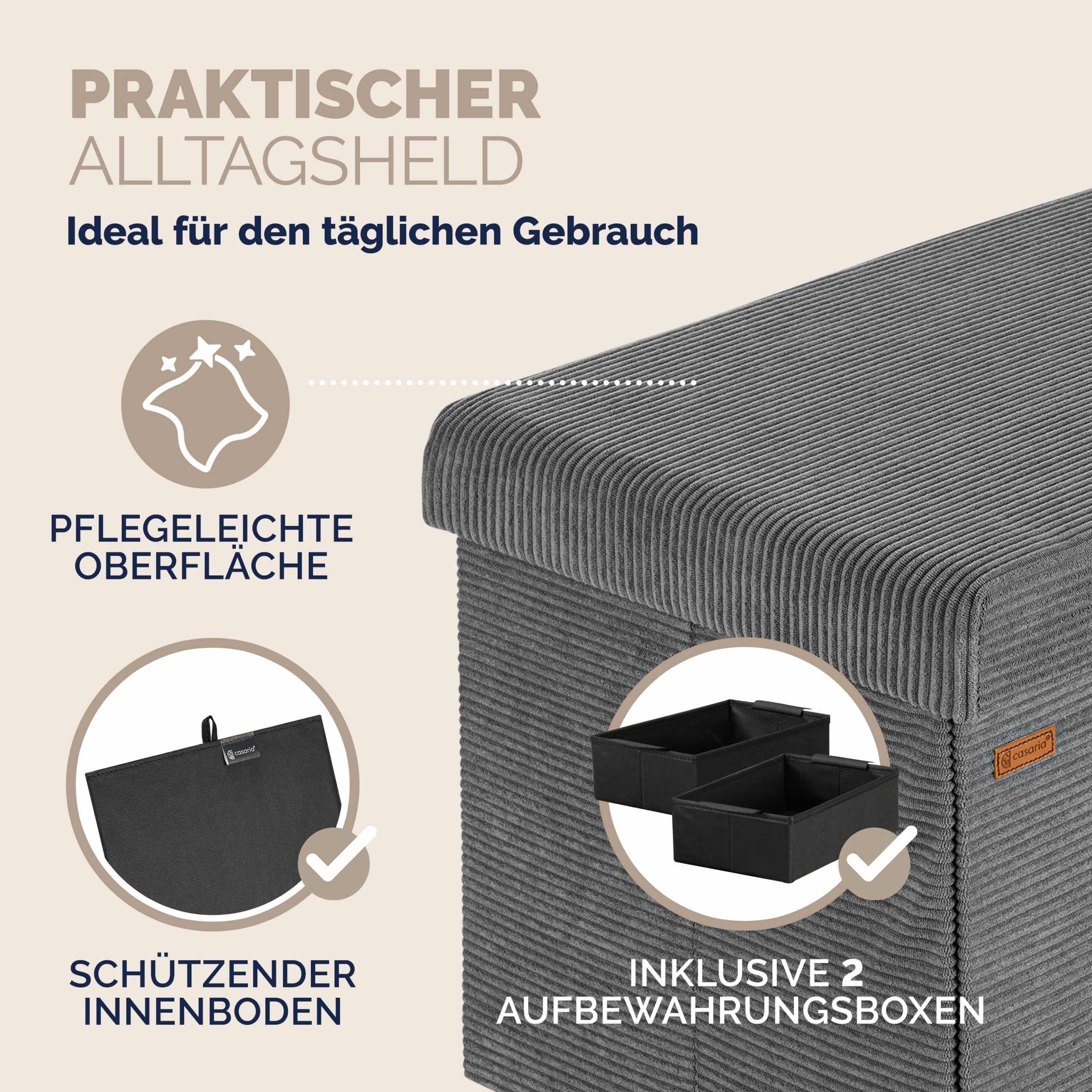 Sitzbank Anthrazit Cord 114x38x38cm MDF faltbar