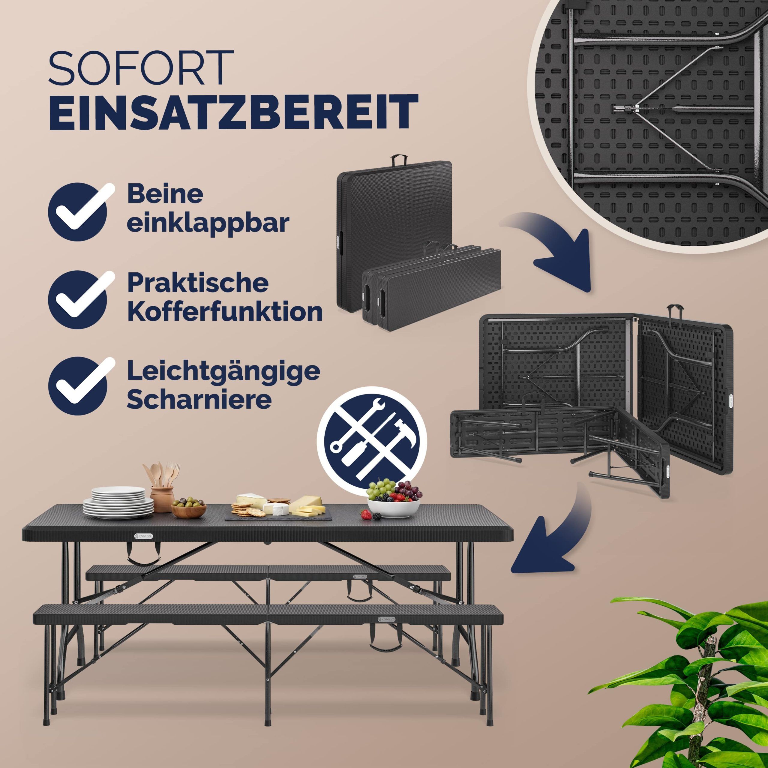 Bierzeltgarnitur Malmö 3-tlg Schwarz