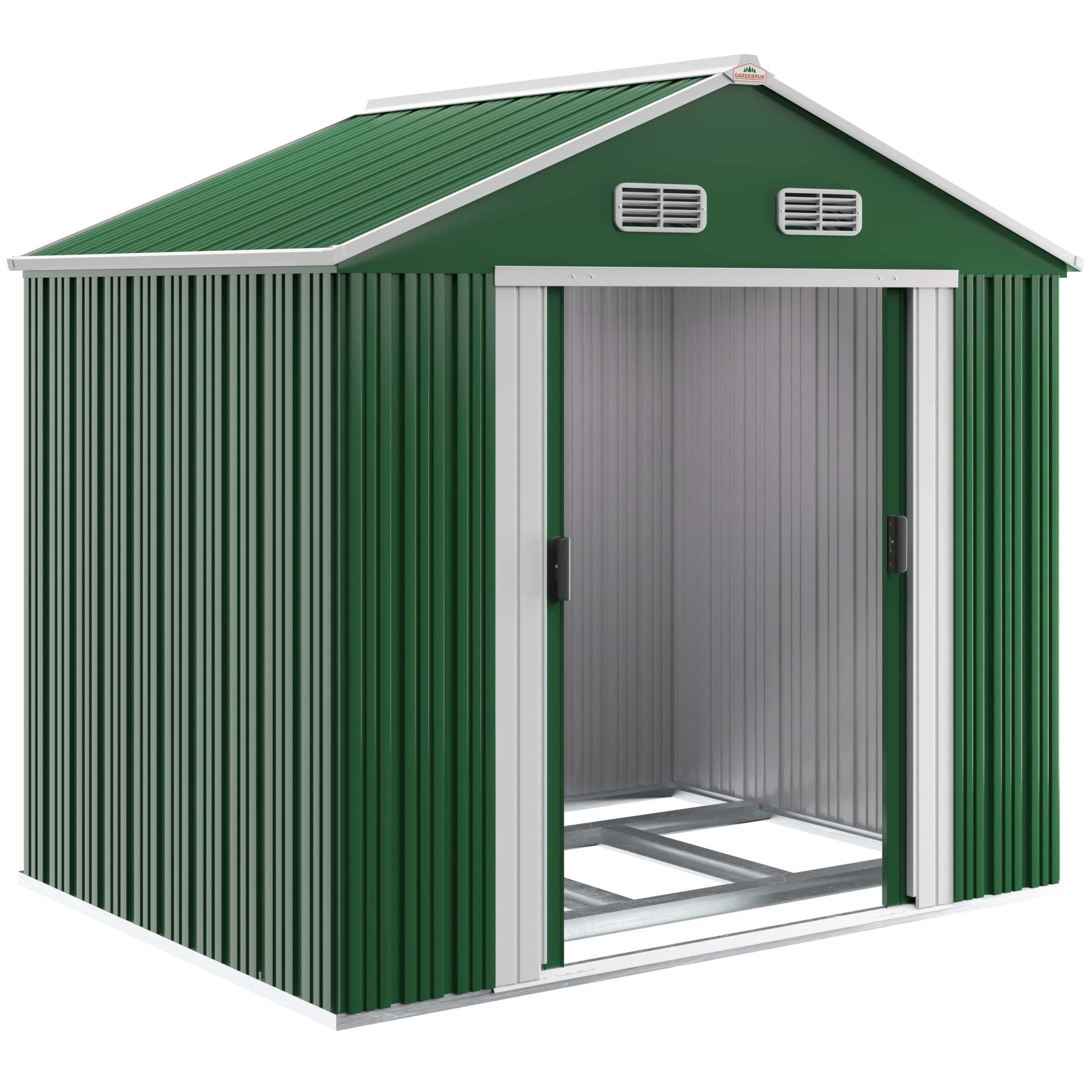 Geräteschuppen Grün 260x205x180cm 5m² verzinkter Bodenkranz Schiebetür