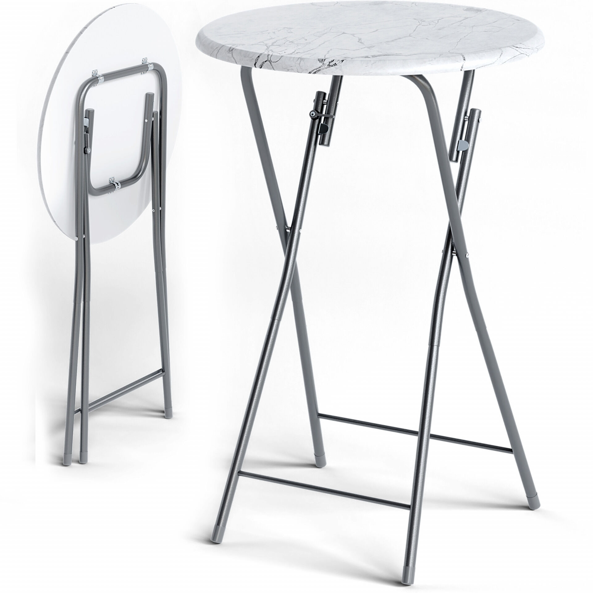 Stehtisch klappbar Ø60cm Marmoroptik Weiß 110cm Höhe