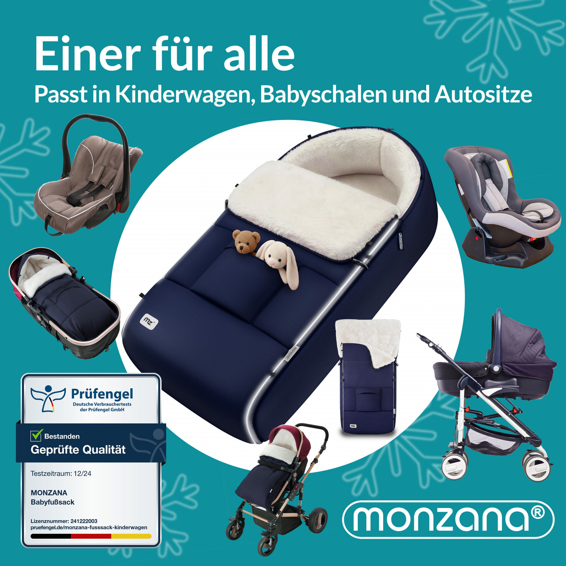 Babyfußsack Marine gefüttert Kinderwagen geeignet