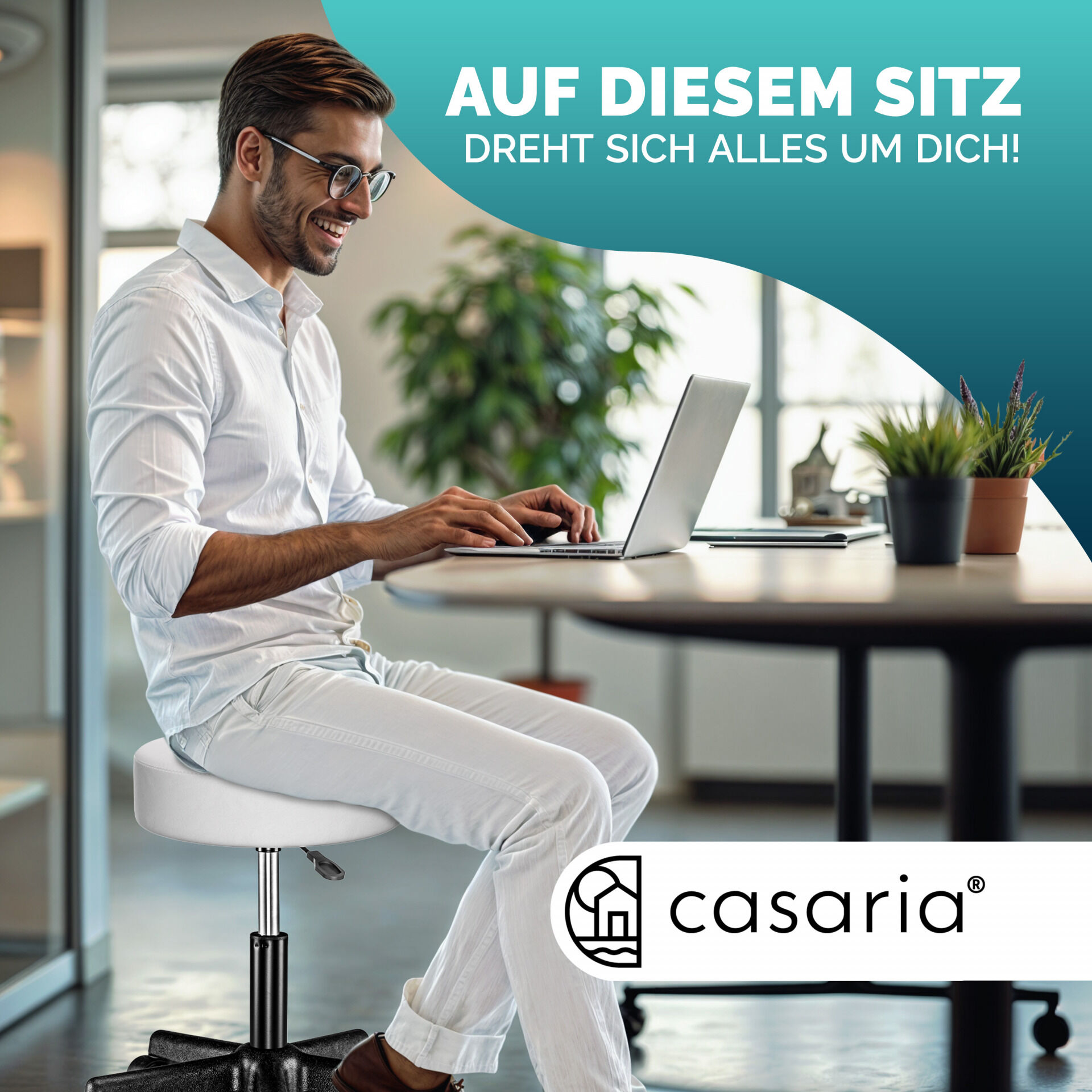 Rollhocker Kunstleder Weiß 360° drehbar