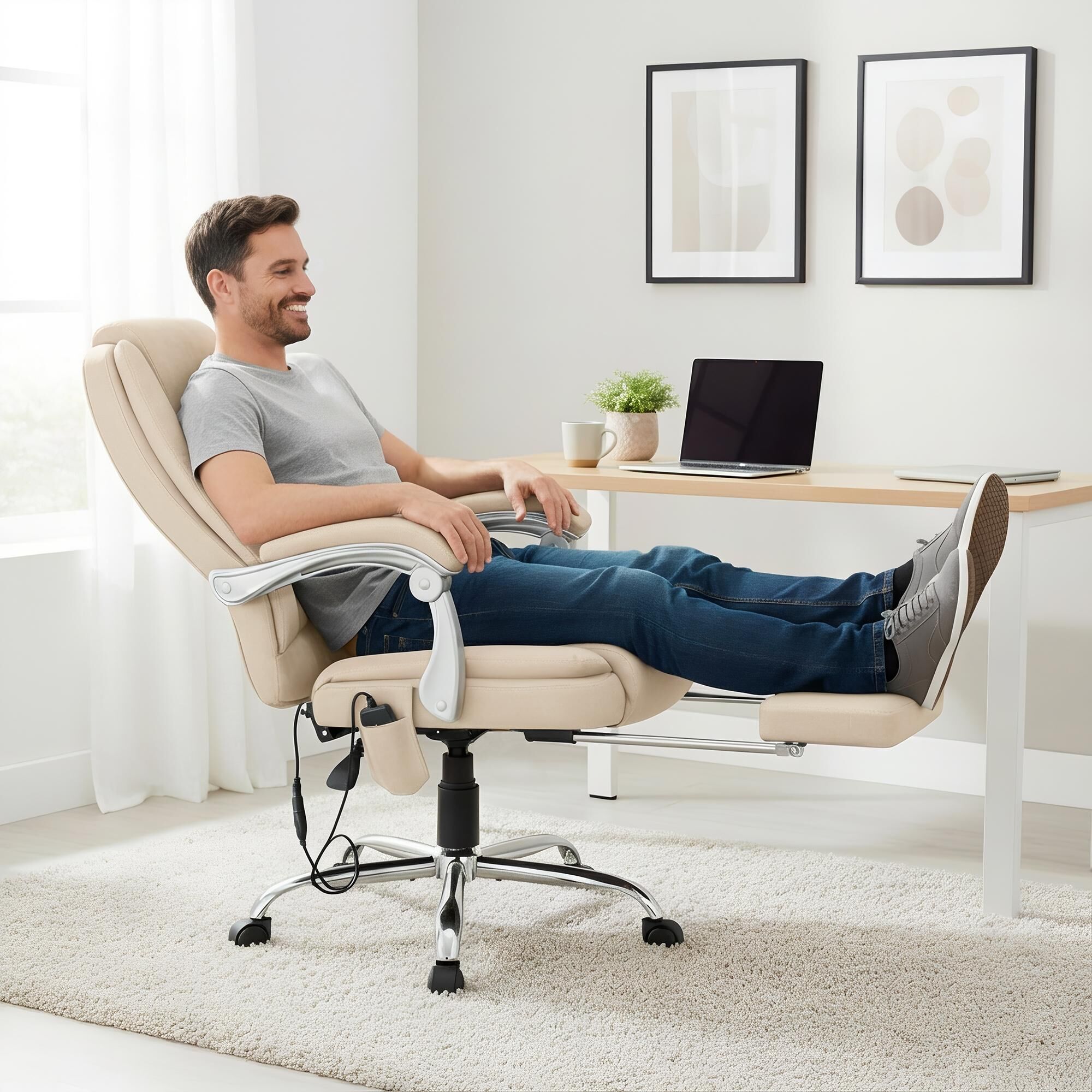 Bürostuhl Rubia mit Massagefunktion Kunstleder, creme