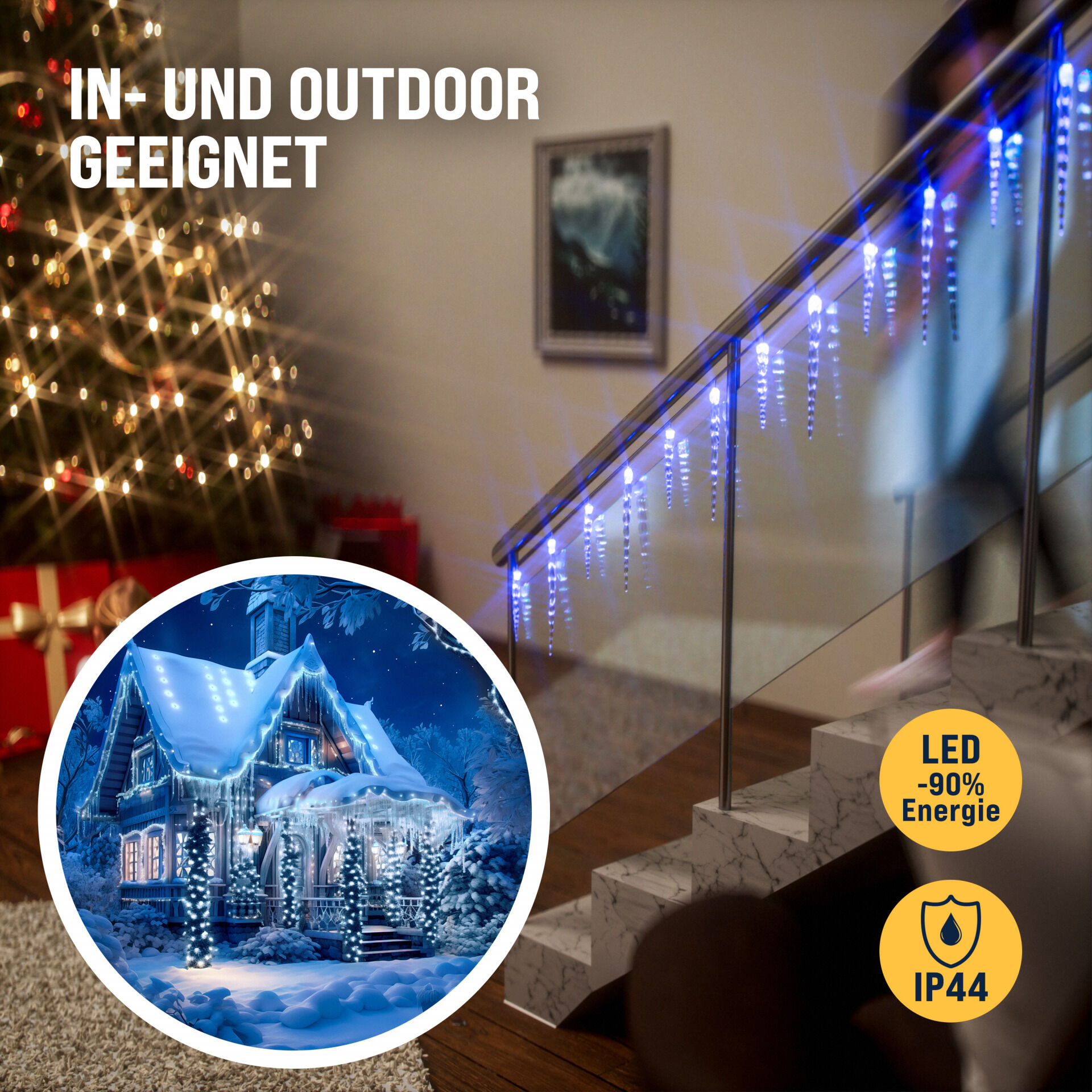 Lichterkette Weihnachten Eiszapfen Blau 13m