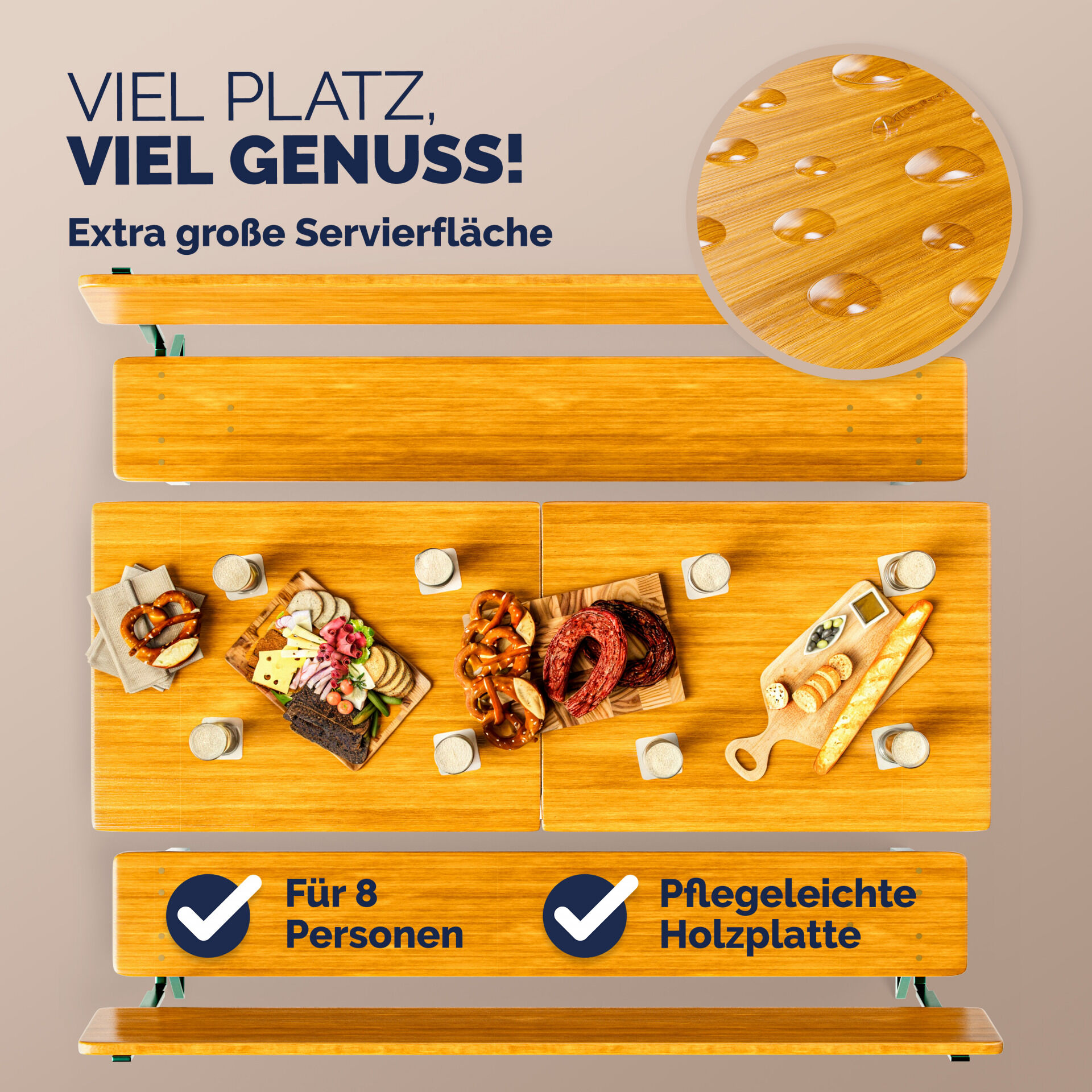 Bierzeltgarnitur mit Lehne Modell 2026 170 cm Stabil Hohe Belastbarkeit Klappbar Holz für 8 Personen Festzeltgarnitur