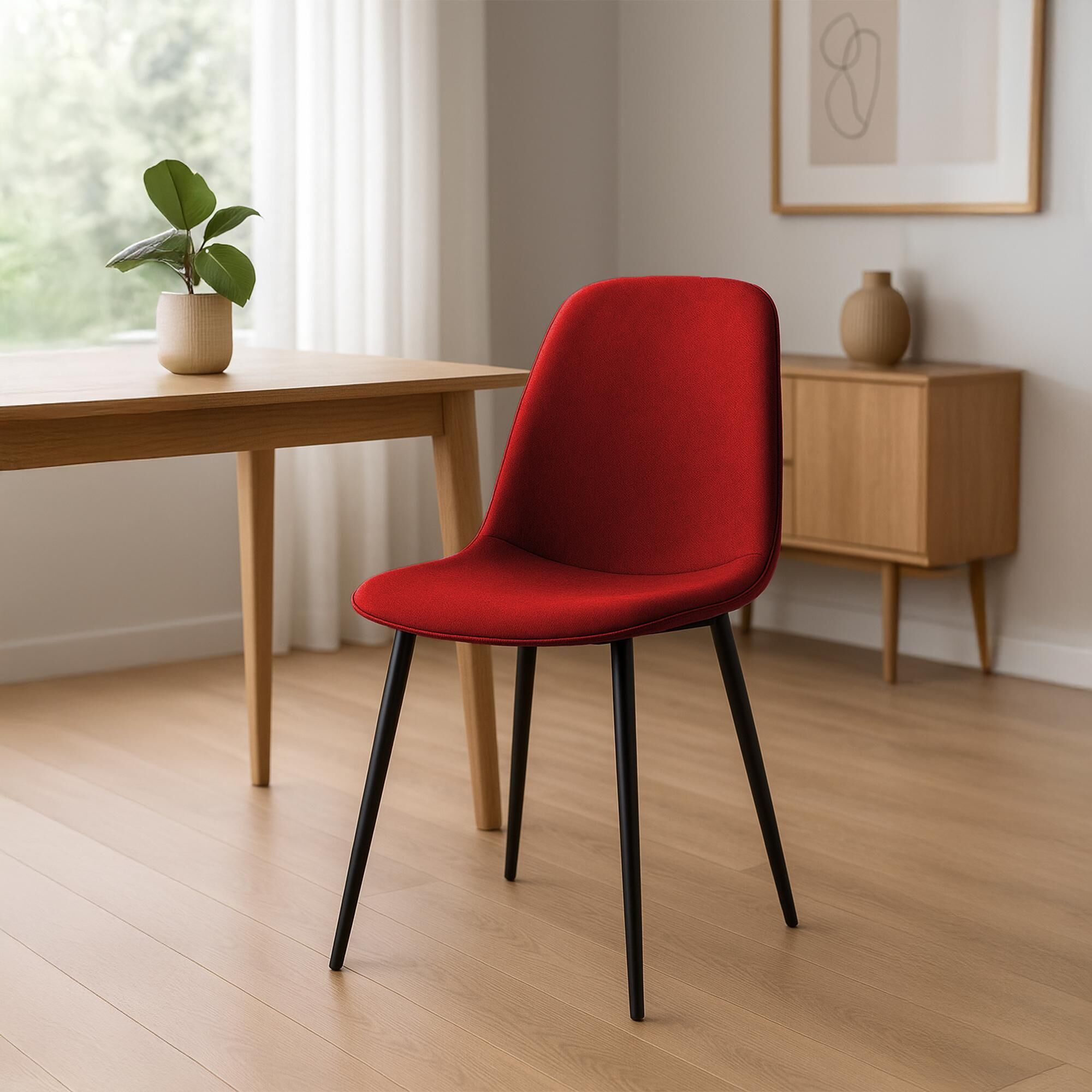 2er Set Esszimmerstuhl Maryam Stoff, rot