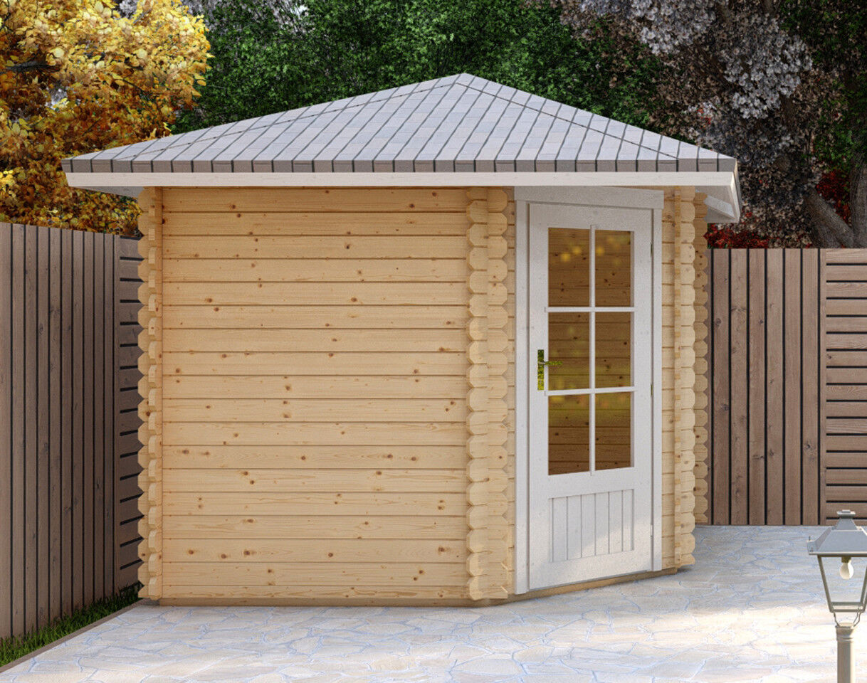 5-Eck Gartenhaus Schweden 42 – 28 mm Blockbohlen mit Einzeltür