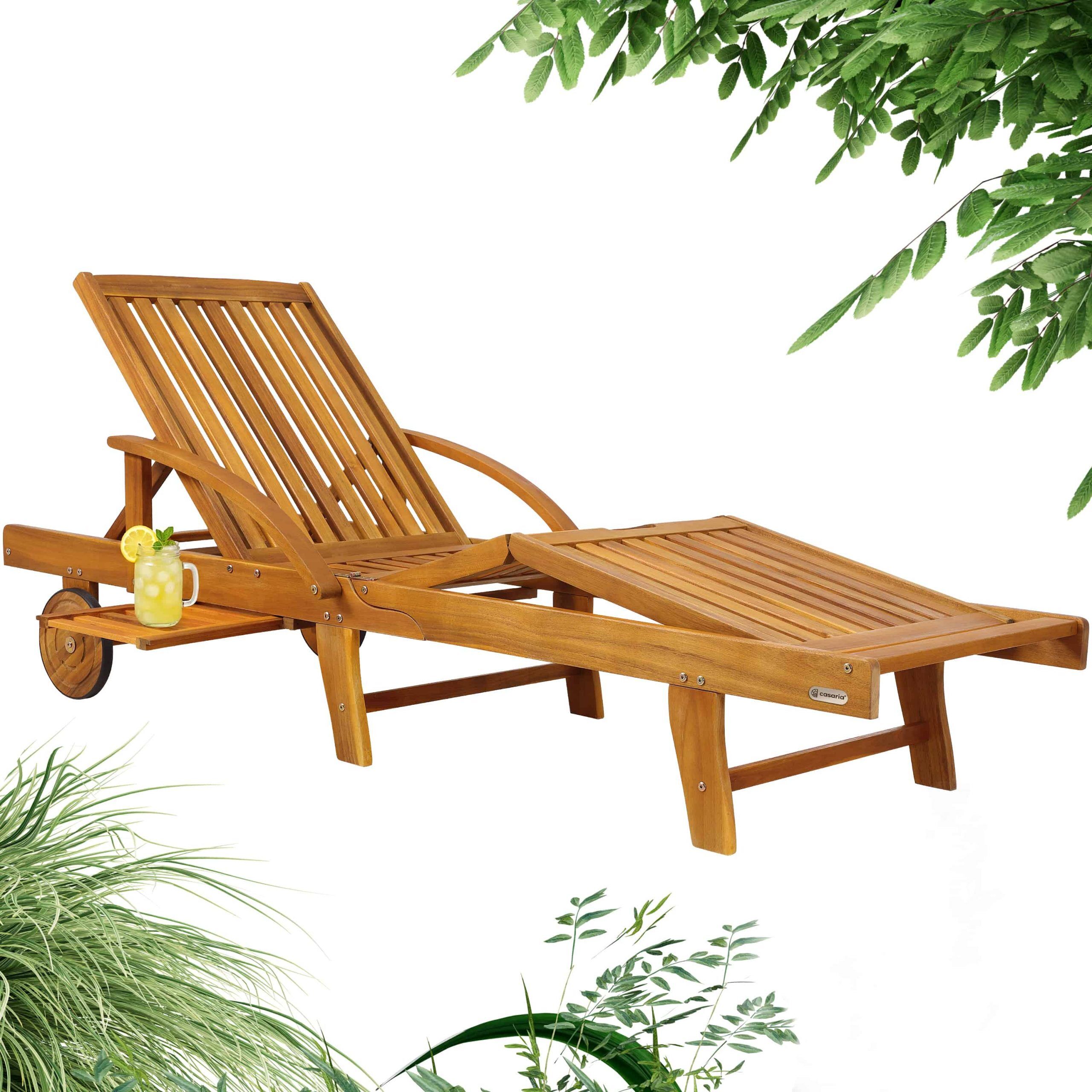 Gartenliege klappbar verstellbar Akazienholz mit Ausziehtisch Rollen