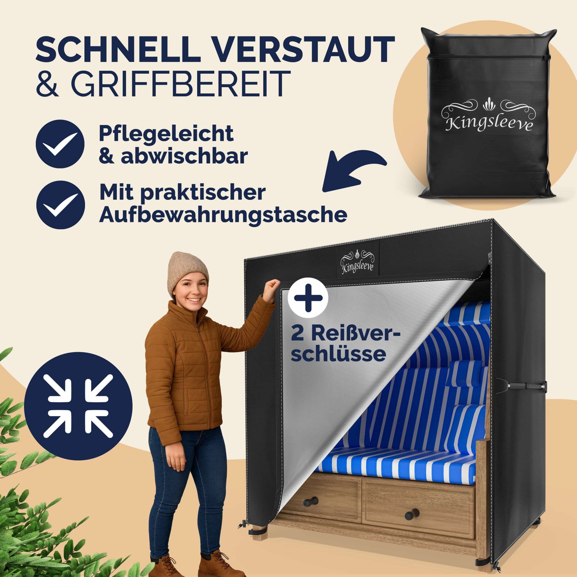 Abdeckplane Strandkorb Anthrazit 120x90x160/140cm 9100mm Wassersäule