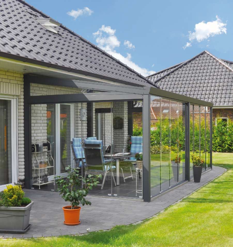 Keilfenster mit Sicherheitsglas rechts anthrazit 3 m