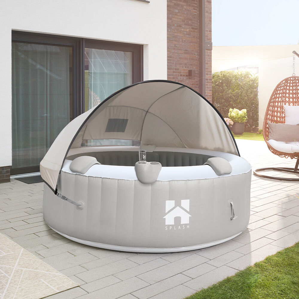 Outdoor Whirlpool inkl. Kissen, Getränkehalter und Sonnendach SPLASH - Ø208 cm 6 Personen Grau