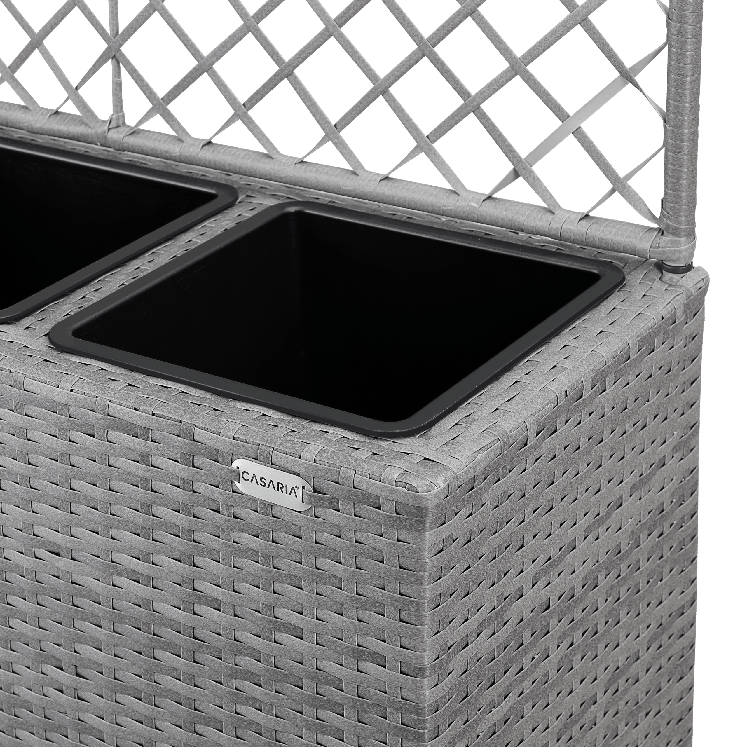 Polyrattan Blumenkasten mit Rankgitter Grau
