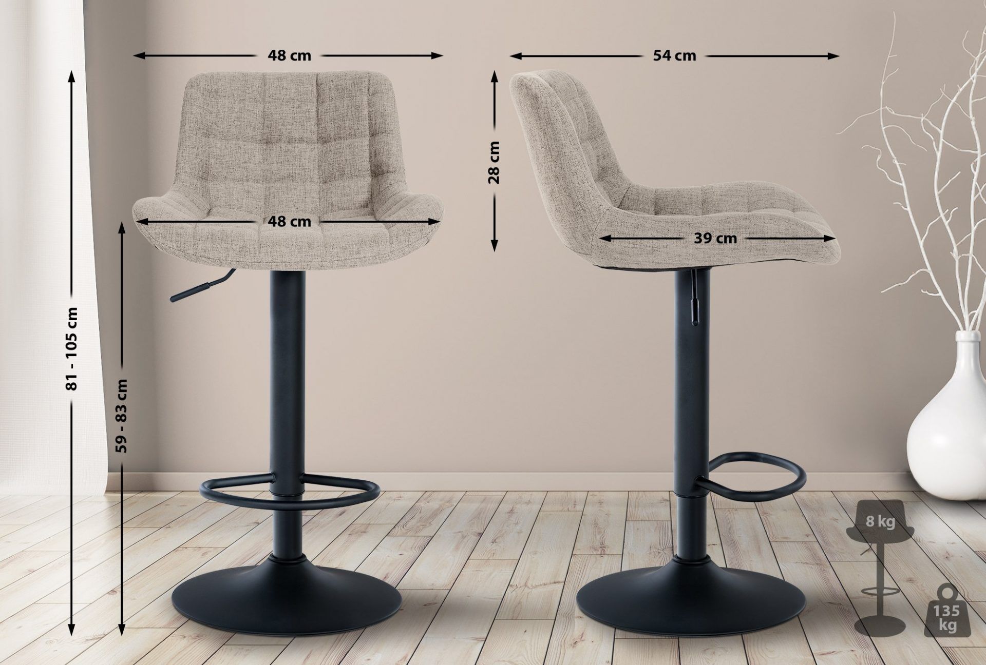 Barhocker Tover Stoff, taupe