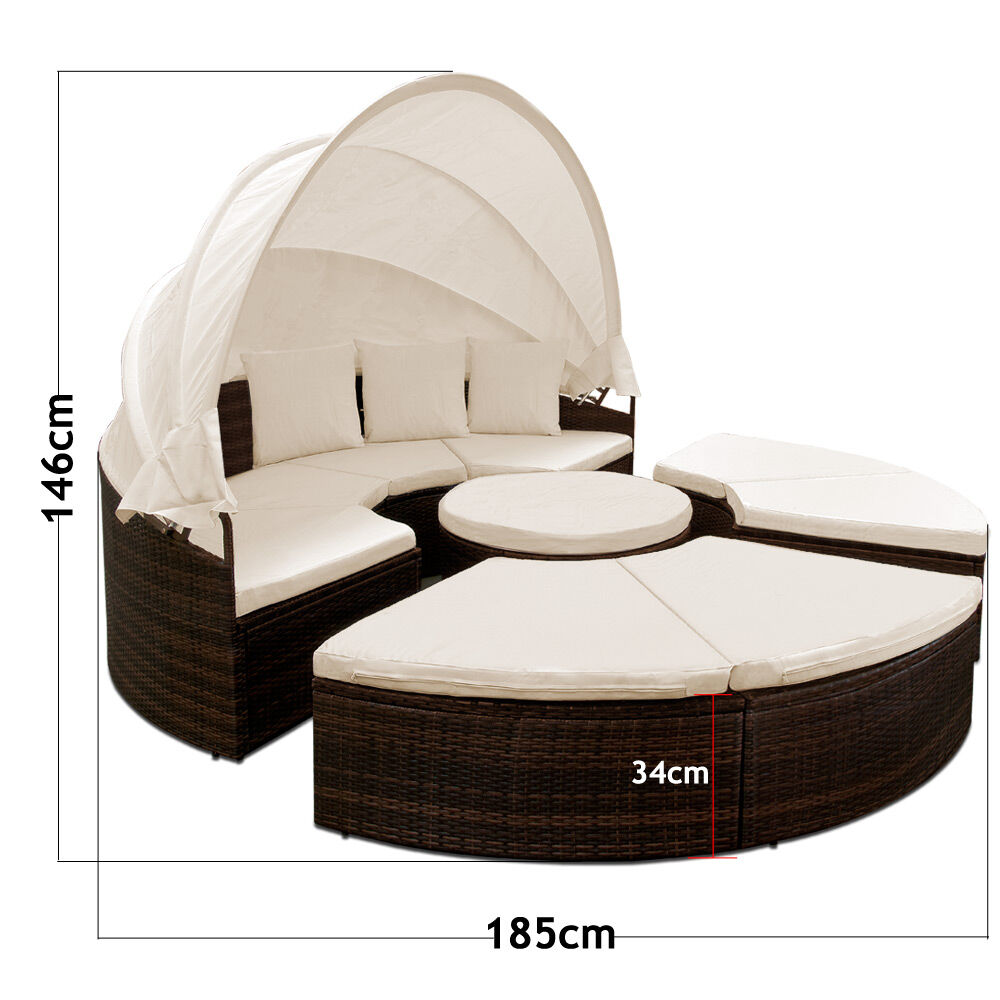 Polyrattan Sonneninsel Braun Ø185cm WPC-Teleskoptisch