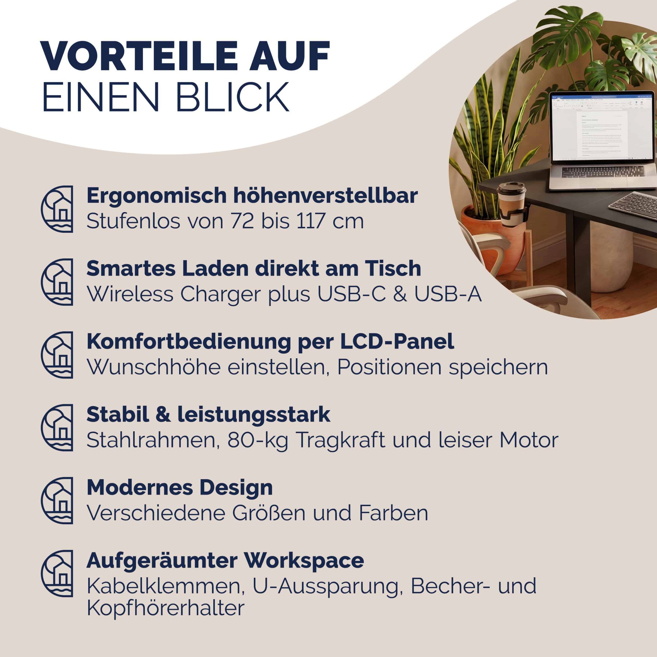 Höhenverstellbarer Schreibtisch Schwarz 120x60x72-117cm