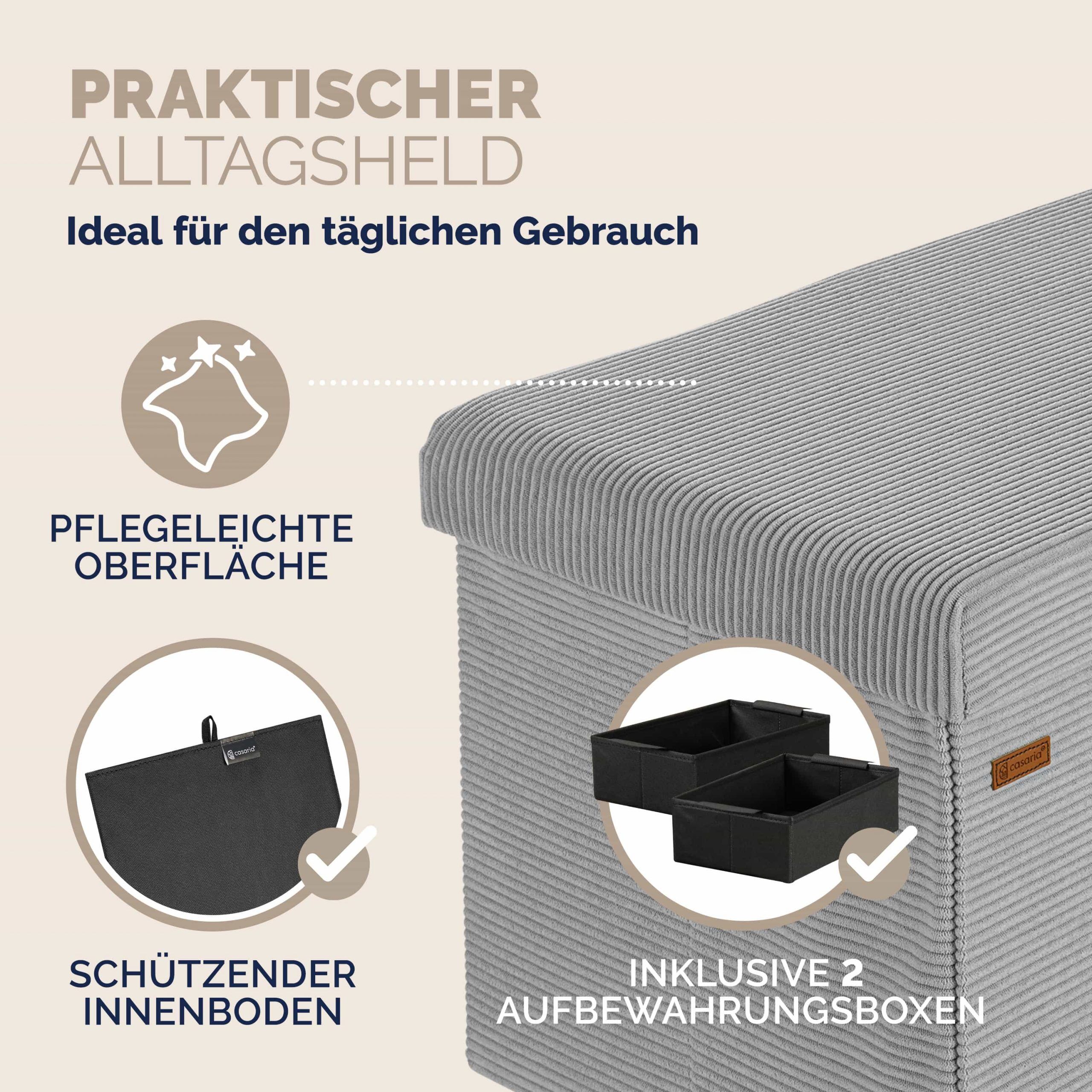 Sitzbank Grau Cord 114x38x38cm MDF faltbar